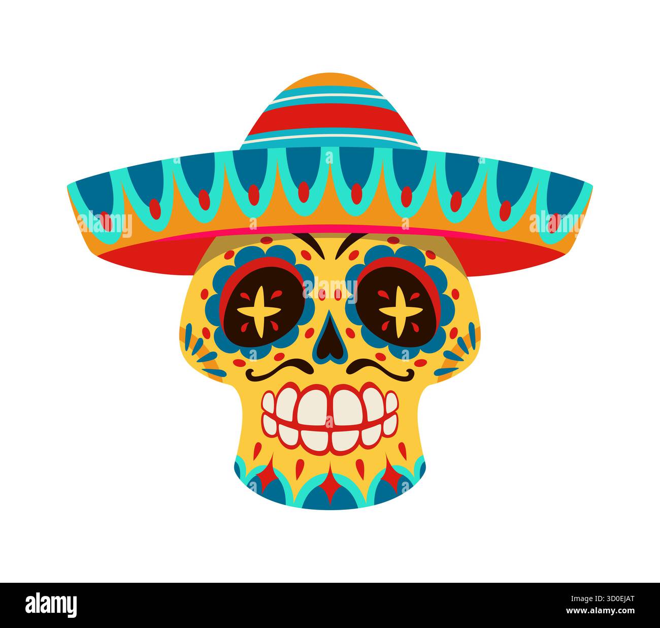 Jour de la mort calavera sucre crâne dans sombrero Illustration de Vecteur