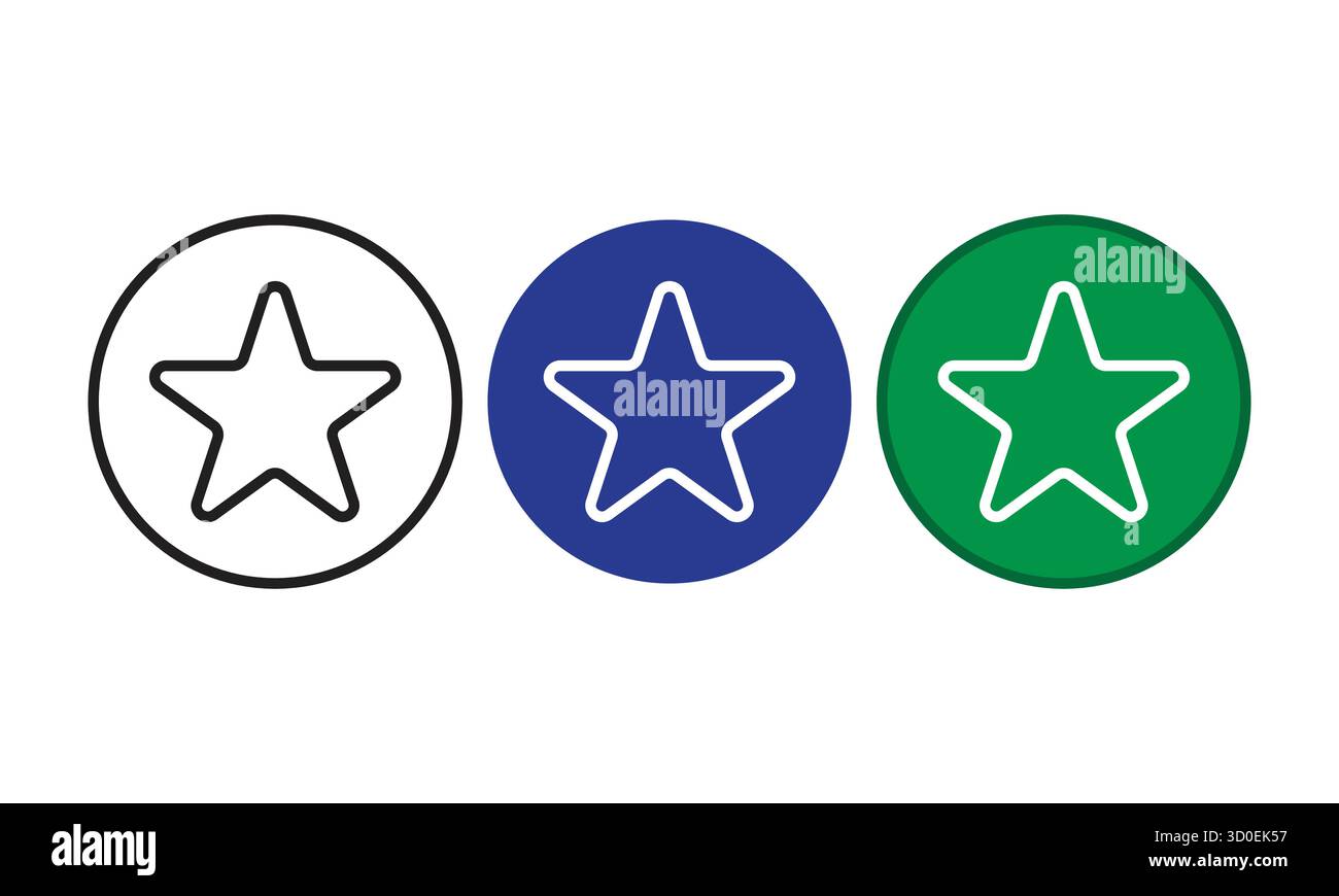 Icônes d'étoile de variante de couleur – ensemble IU noir, bleu, vert. Icône d'étoile favorite symbole de notation symbole de notation de récompense Illustration de Vecteur