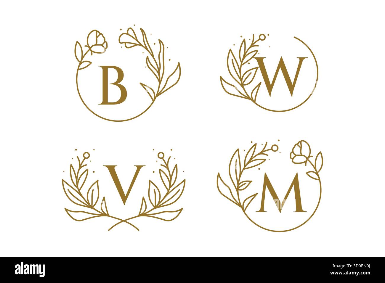 Ornées plantes de décoration et logo floral style linéaire abstrait Illustration de Vecteur