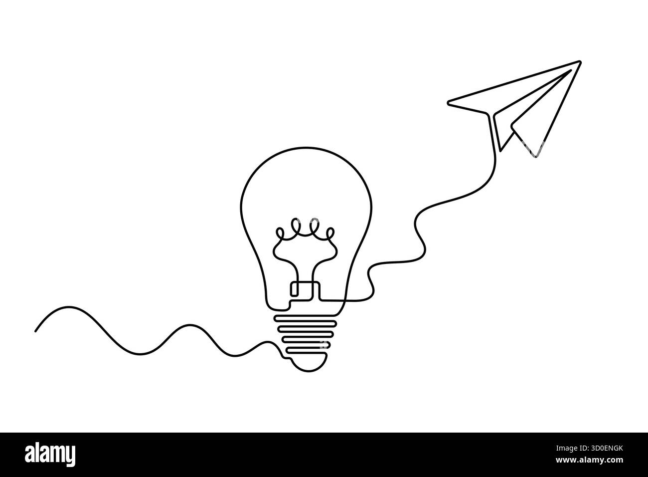Idée créative et concept d'innovation papier avion et ampoule ligne continue Art. Illustration de Vecteur