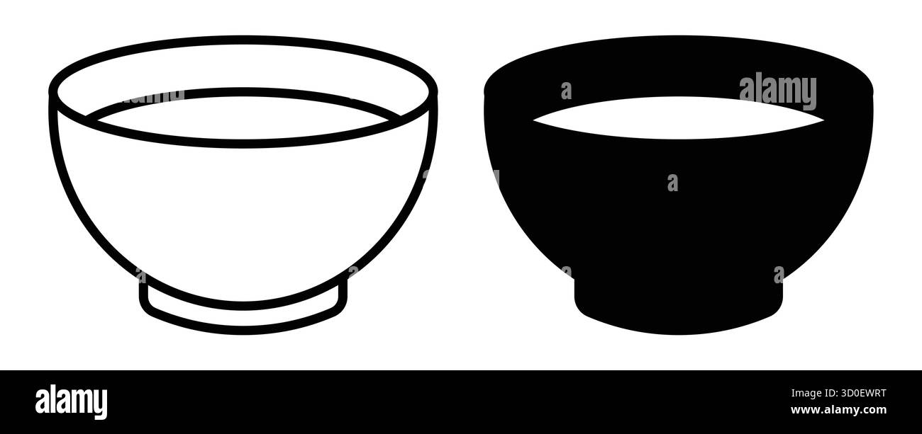 Un design minimaliste avec deux bols, l'un avec contour et l'autre rempli, adapté aux projets liés à l'alimentation. Idéal pour les thèmes culinaires modernes. Illustration de Vecteur