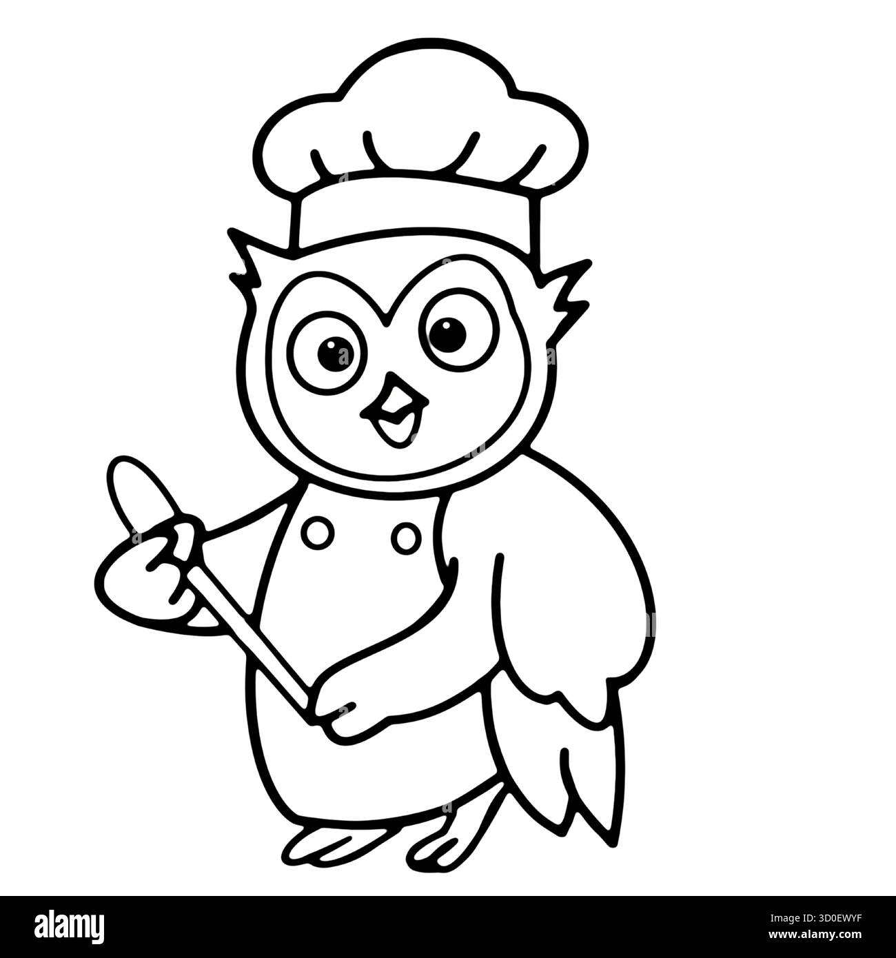 chef owl cuisine personnage restaurant cuisinier chef poster clipart icône drôle dessin page de coloriage pour les enfants Illustration de Vecteur