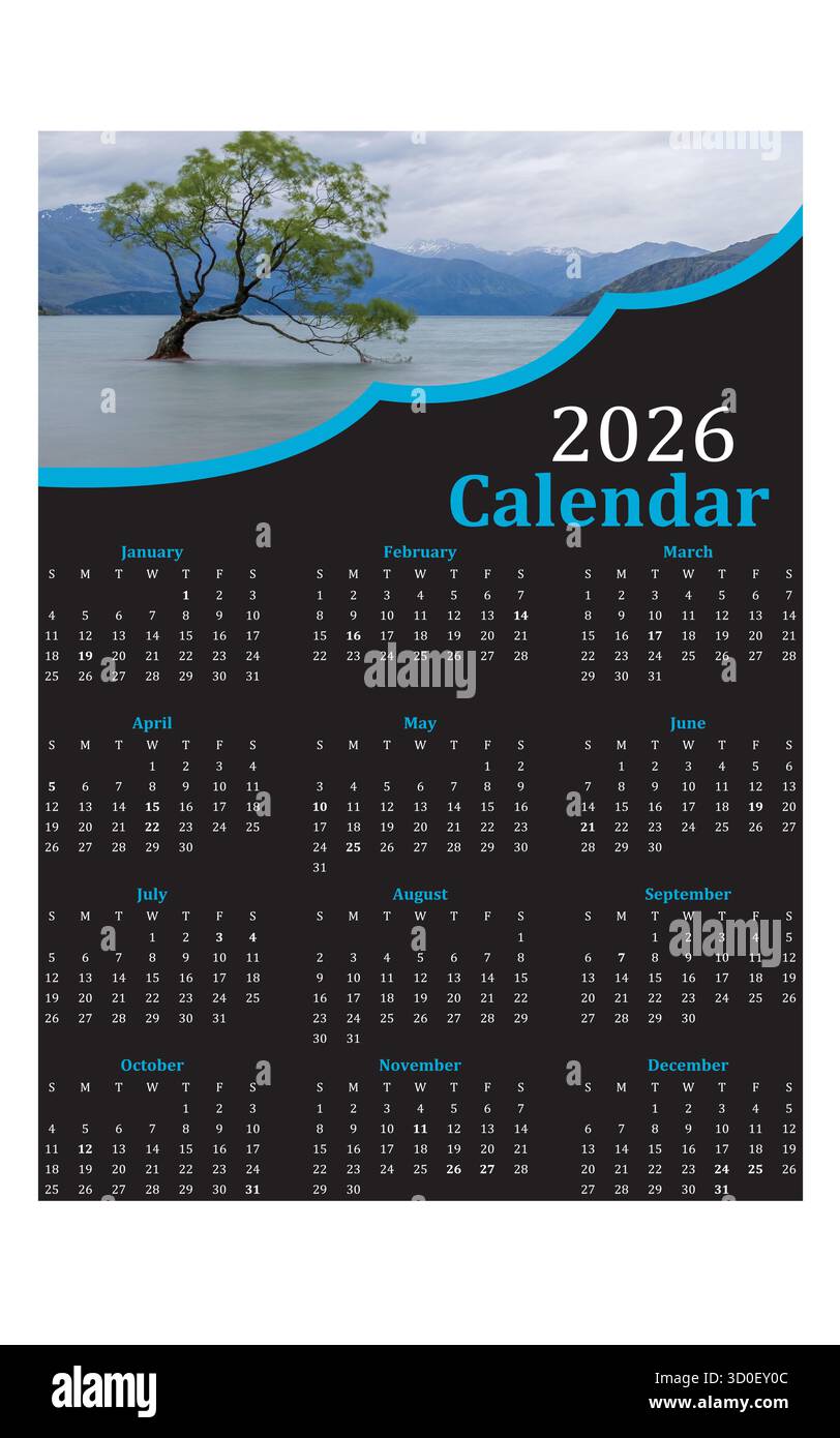 fichier vectoriel de conception de calendrier 2026, conception de calendrier de 2026 ans Illustration de Vecteur