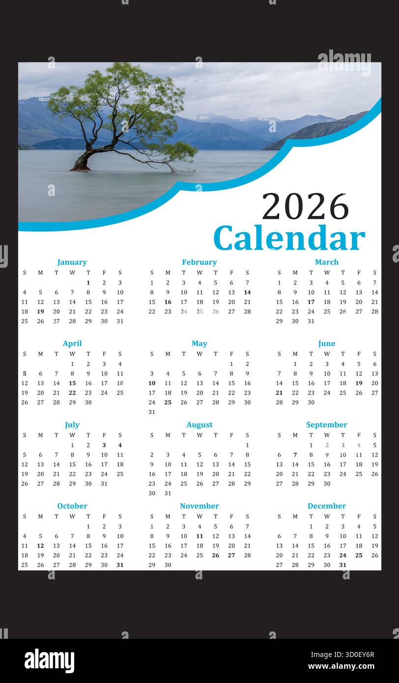 fichier vectoriel de conception de calendrier 2026, conception de calendrier de 2026 ans Illustration de Vecteur