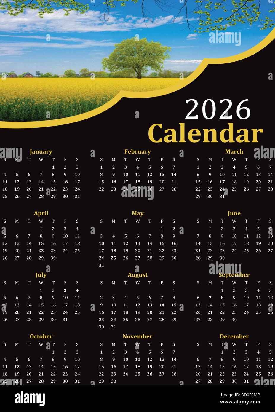 fichier vectoriel de conception de calendrier 2026, conception de calendrier de 2026 ans Illustration de Vecteur