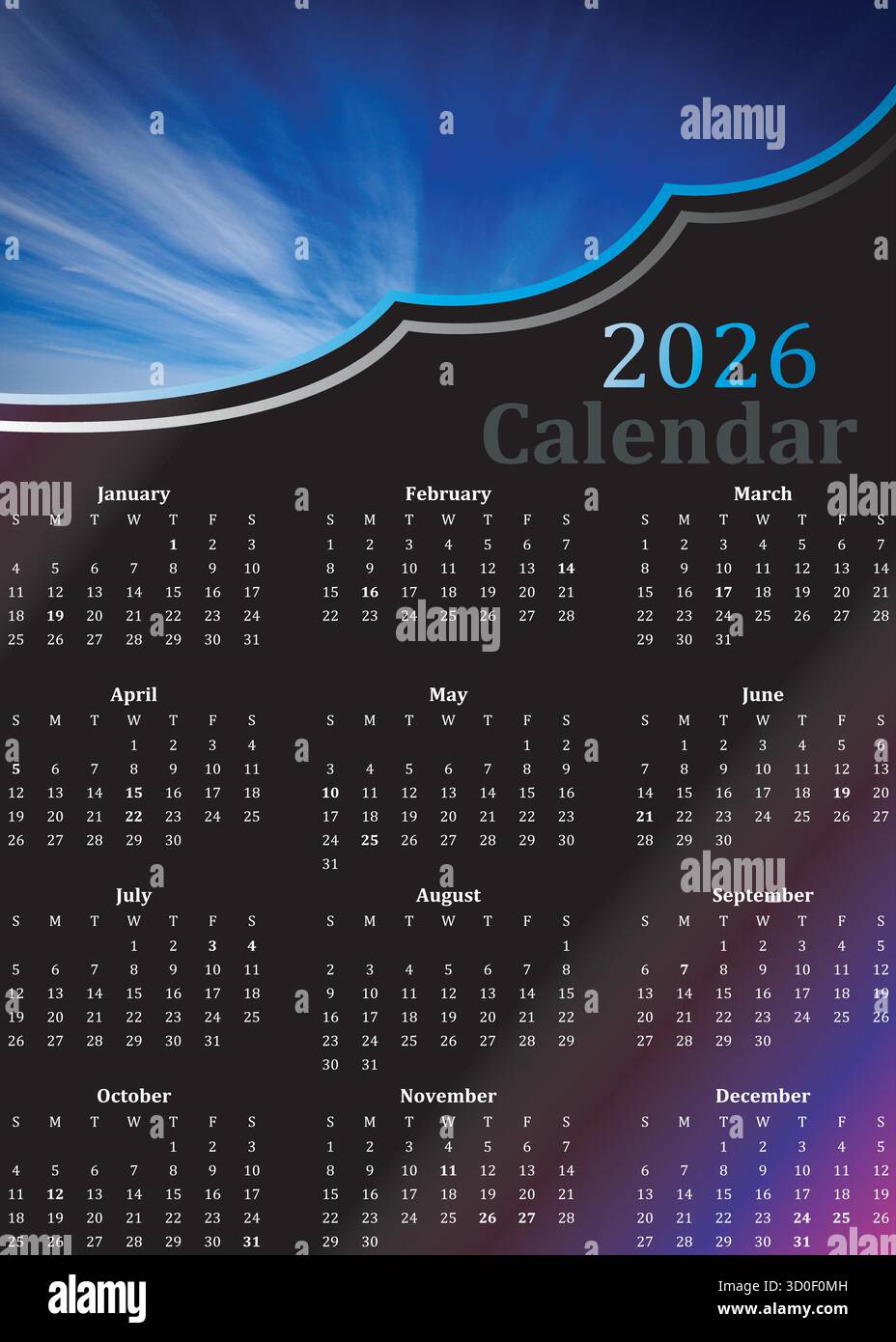 fichier vectoriel de conception de calendrier 2026, conception de calendrier de 2026 ans Illustration de Vecteur