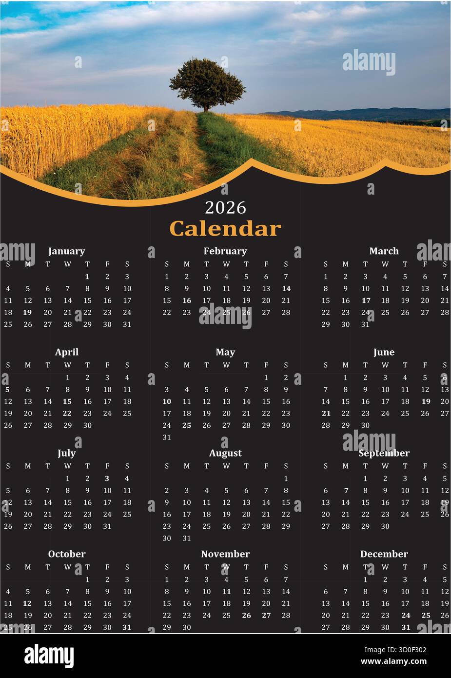 fichier vectoriel de conception de calendrier 2026, conception de calendrier de 2026 ans Illustration de Vecteur