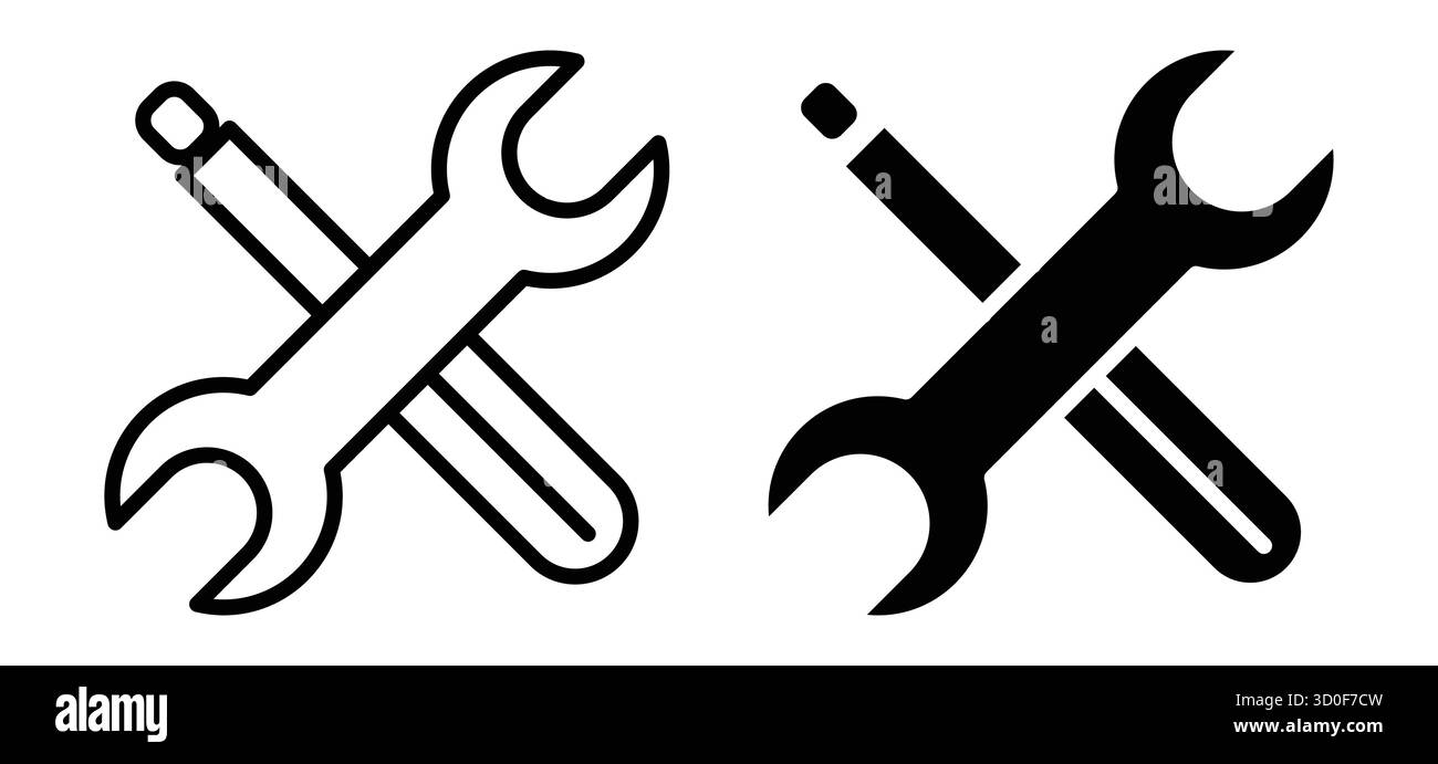 Ce graphique présente des icônes croisées de clé et de crayon, symbolisant les outils et la maintenance. Parfait pour les thèmes autour de l'ingénierie, les projets de bricolage et l'immobilier d'entreprise Illustration de Vecteur