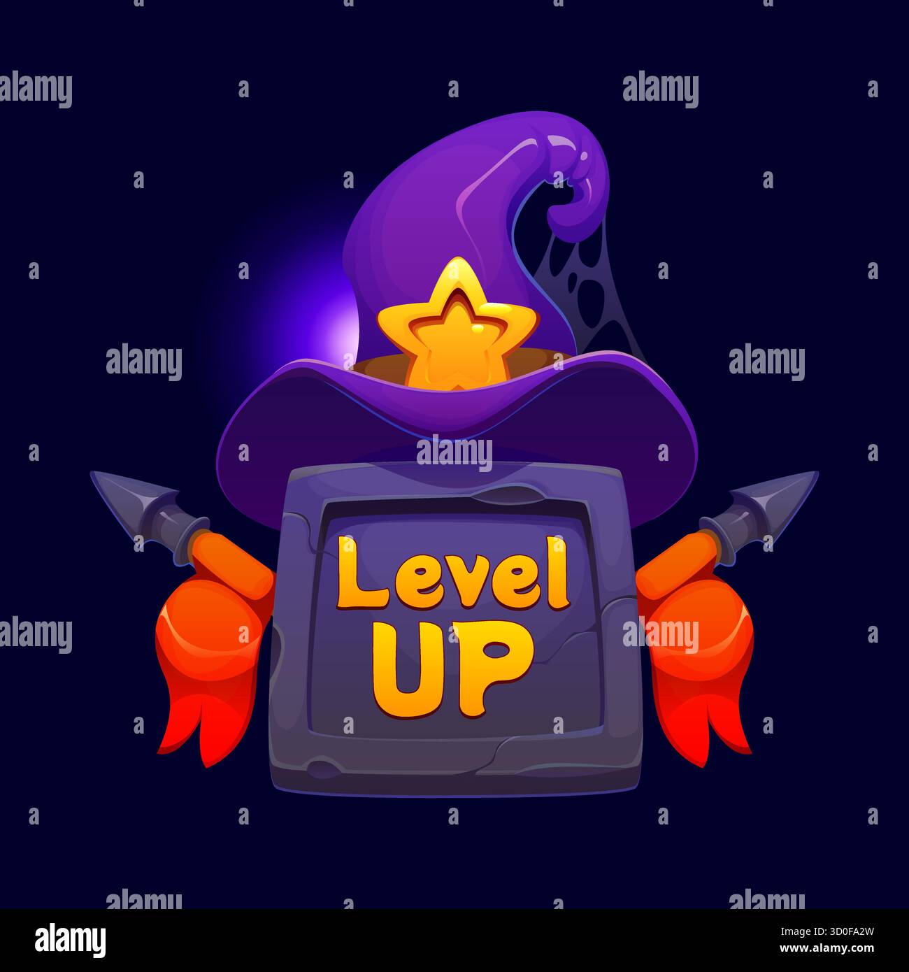 Badge de jeu de niveau supérieur d'Halloween avec le chapeau de sorcière Illustration de Vecteur