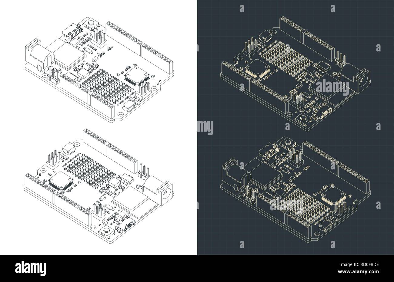Arduino UNO R4 WIFI dessins isométriques illustrations vectorielles stylisées Illustration de Vecteur