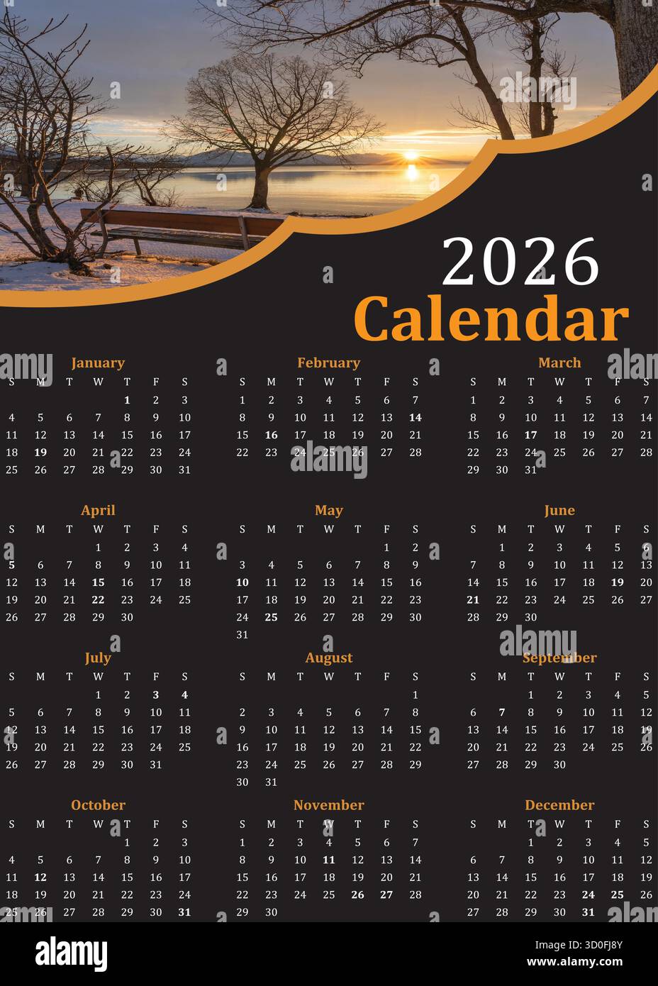 fichier vectoriel de conception de calendrier 2026, conception de calendrier de 2026 ans Illustration de Vecteur