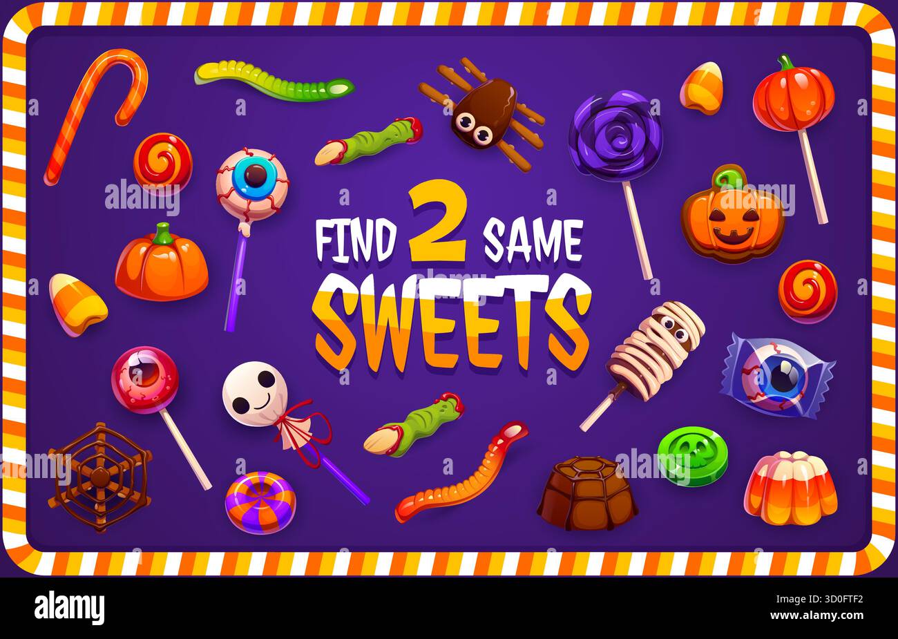 Trouvez deux mêmes bonbons d'Halloween, des sucettes oculaires Illustration de Vecteur