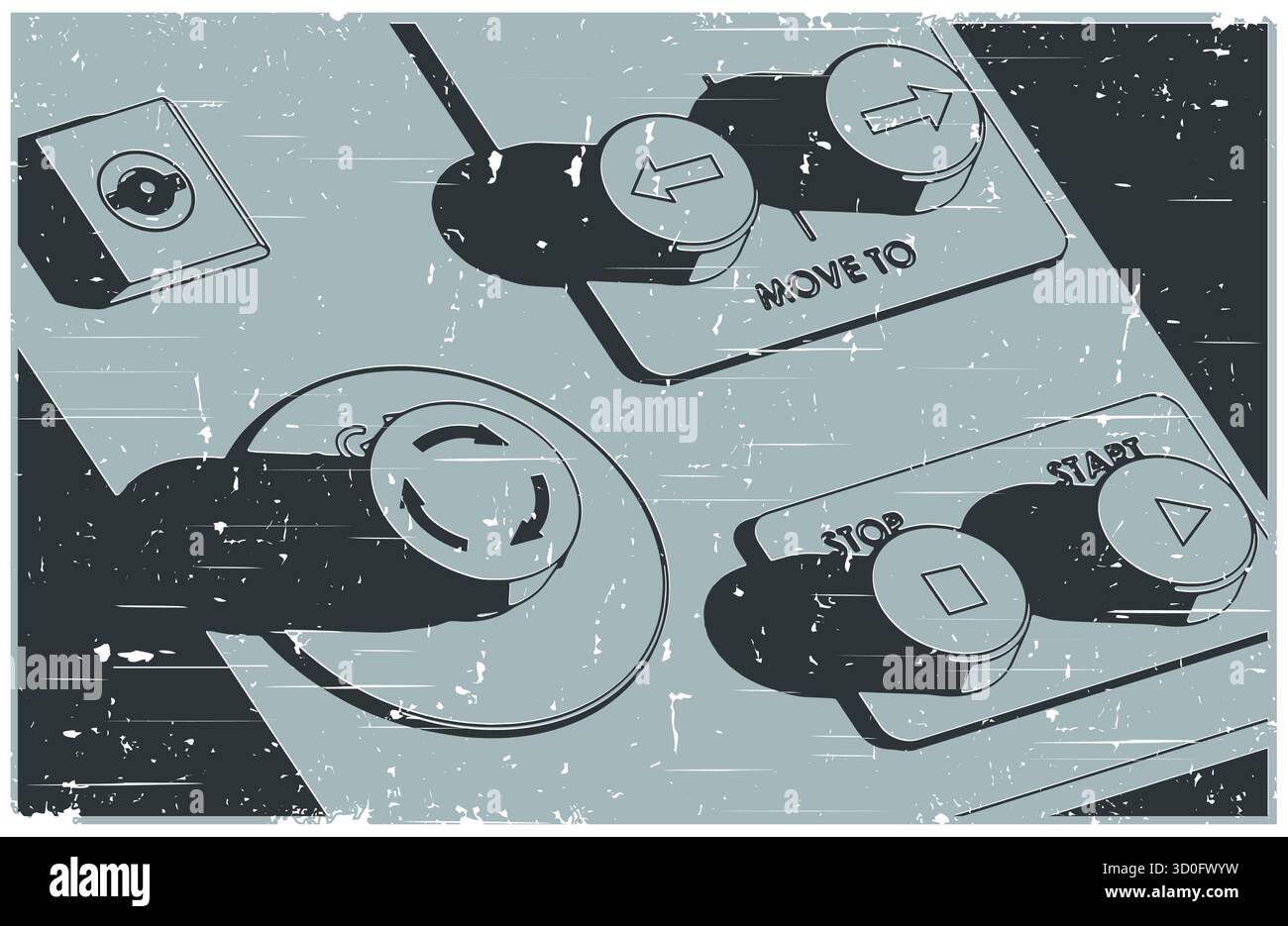 Panneau de commande d'une unité industrielle gros plan stylisé en affiche rétro Illustration de Vecteur