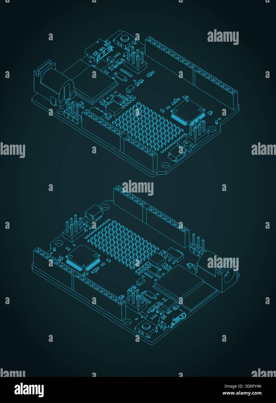 Arduino UNO R4 WIFI plans isométriques illustration vectorielle stylisée Illustration de Vecteur