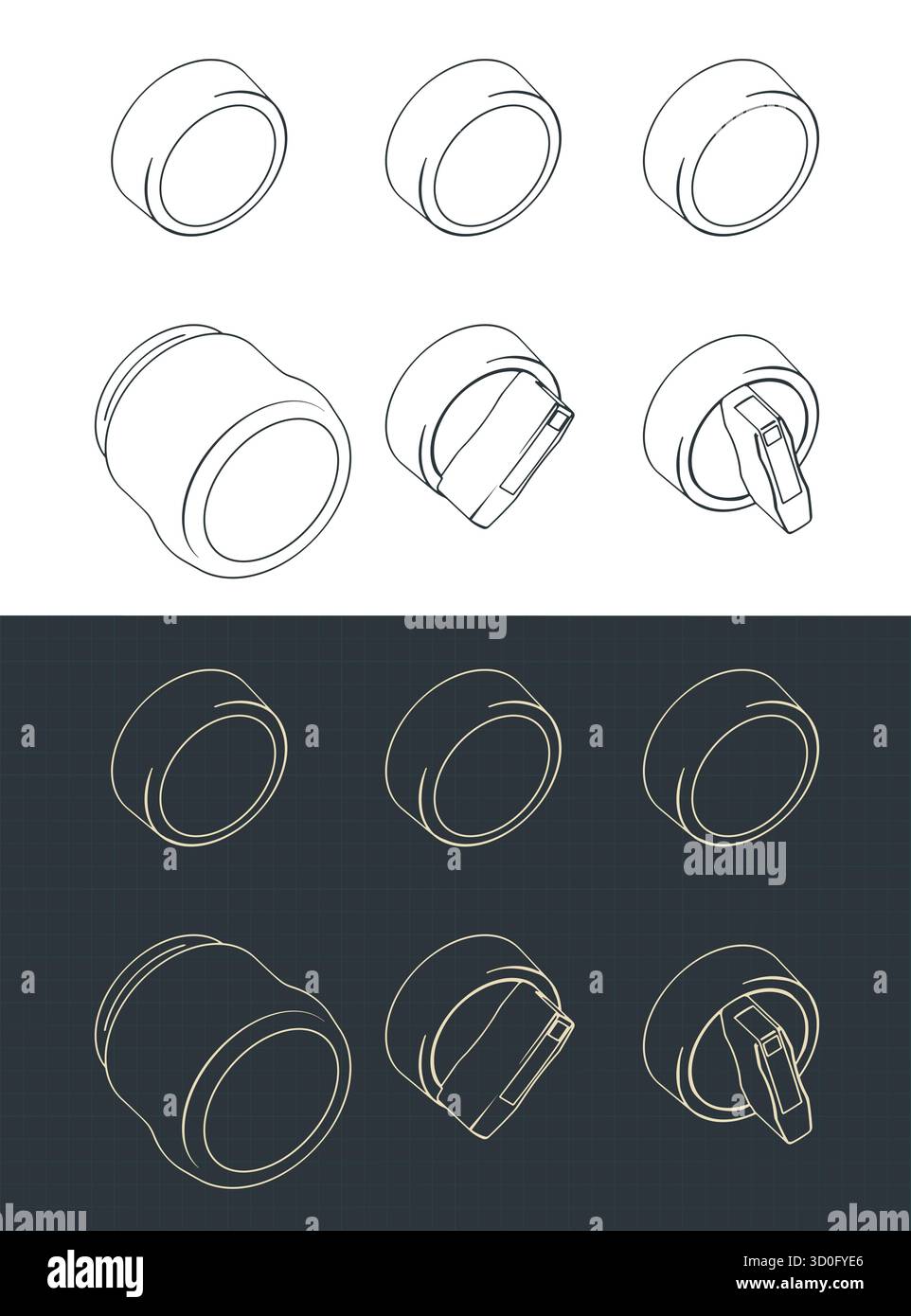 Commutateurs industriels et boutons ensemble de dessins isométriques illustrations vectorielles stylisées Illustration de Vecteur