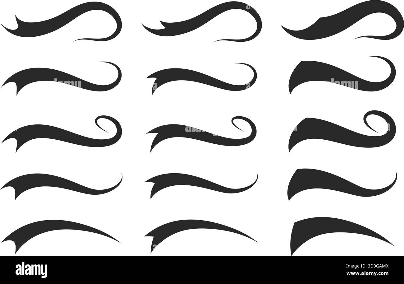 Queues de swoosh de l'équipe de baseball. Soulignements de police vectorielle pour logo sport. Formes vintage swish et coups de pinceau ondulés. Motif calligraphique en forme de tourbillon Illustration de Vecteur
