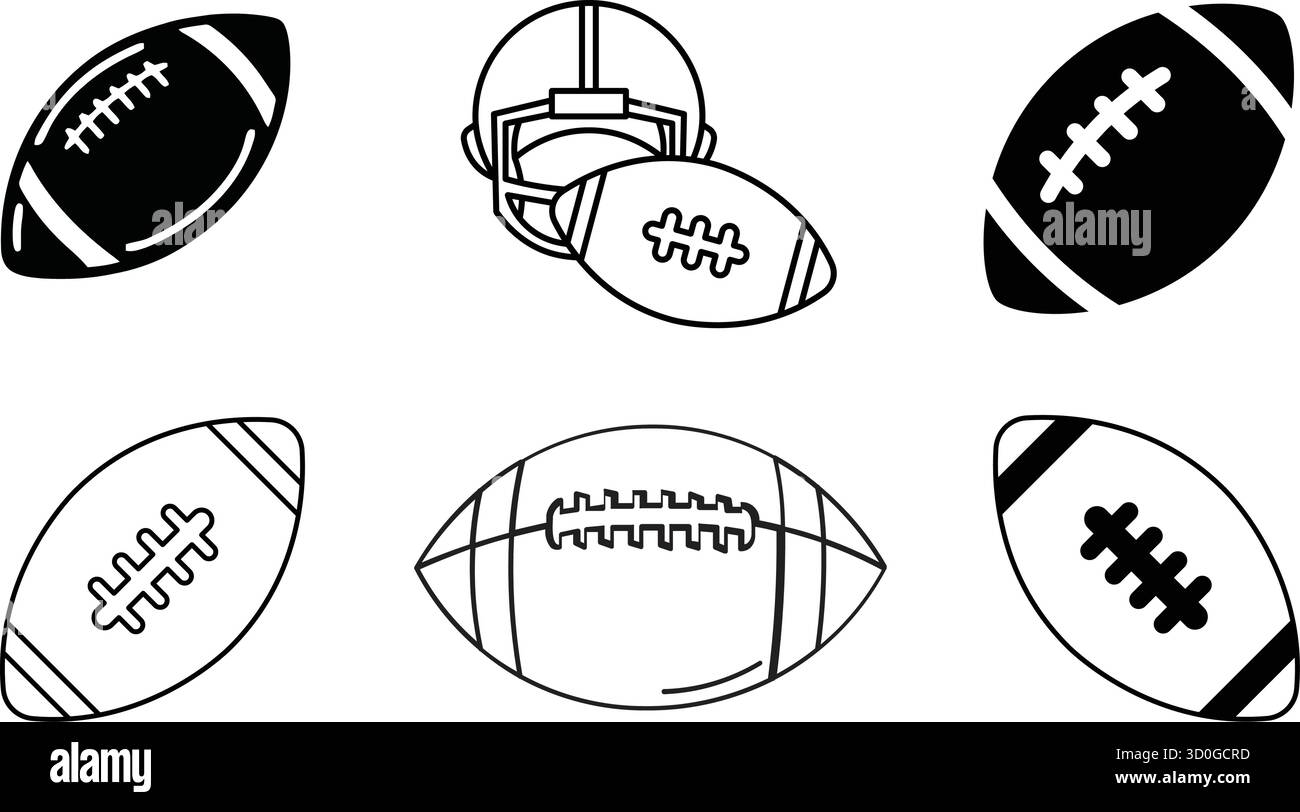 Illustration minimaliste d'un ballon de football américain, présentée sous forme de contour sur un fond noir Uni. Illustration de Vecteur