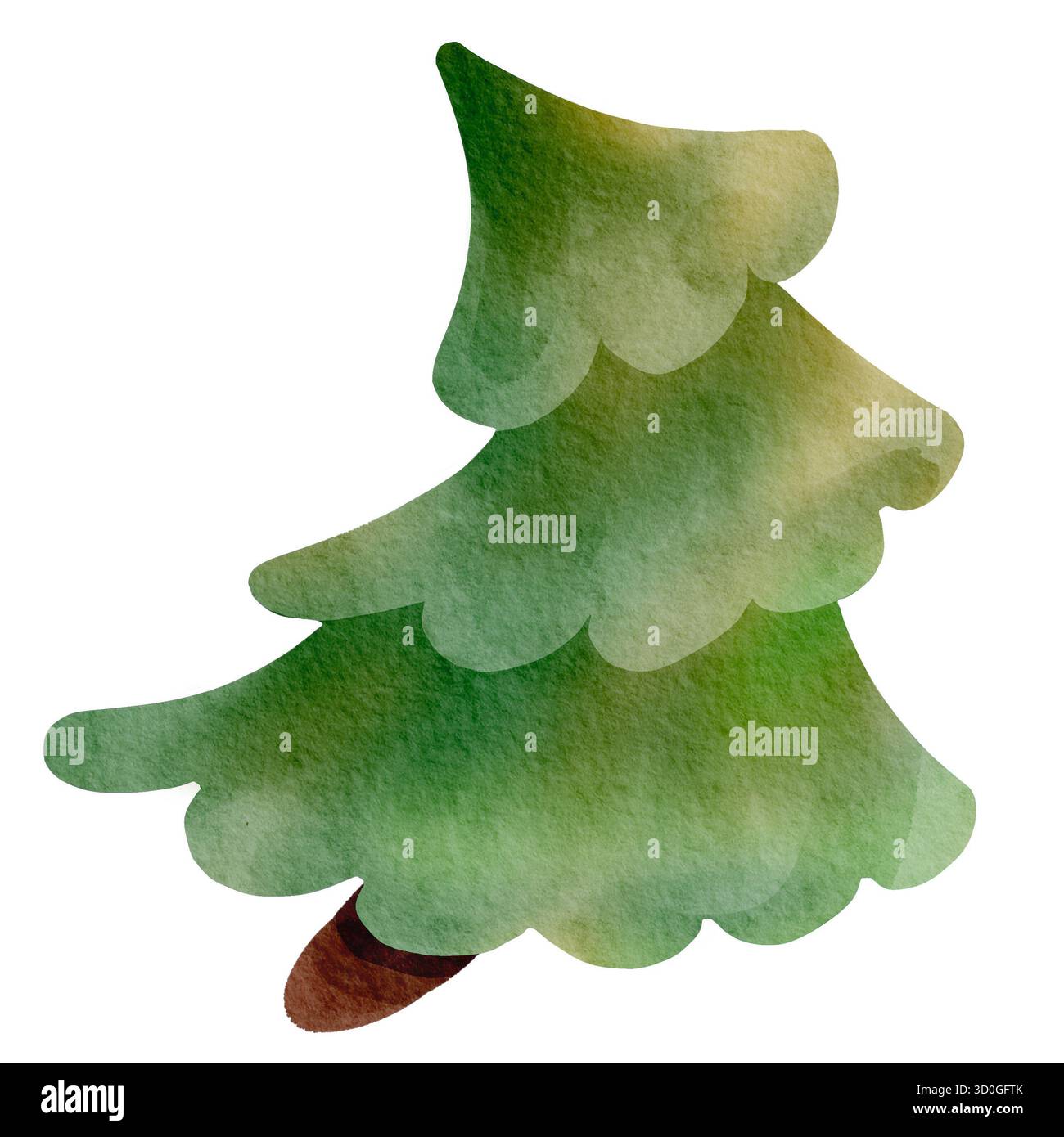 Épicéa vert mignon. Illustration à l'aquarelle dessinée à la main d'un arbre. Banque D'Images