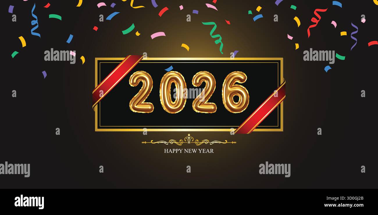 2026 Gold numéro 3d pour fond de bonne année. Chiffres élégants indiquant la date du nouvel an. Bannière pour carte de vœux ou calendrier Illustration de Vecteur