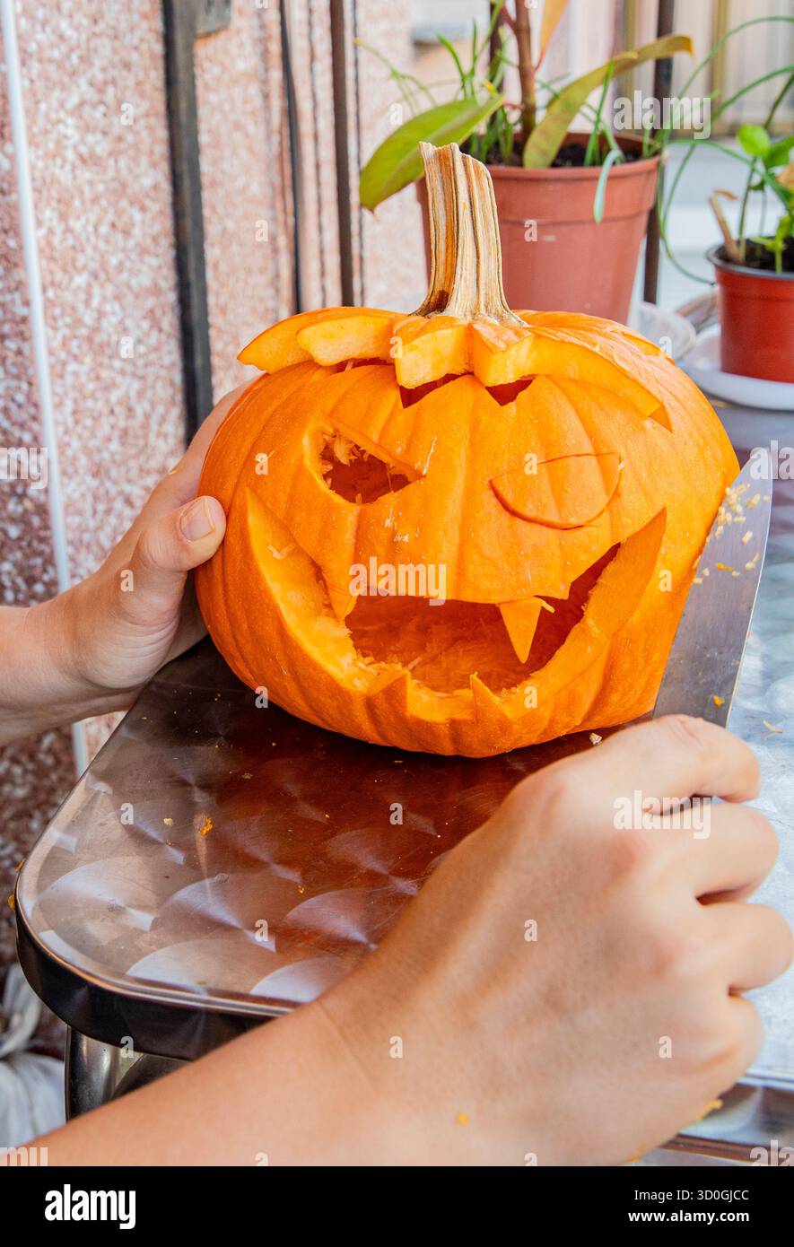 Citrouille de visage effrayant pour la célébration des vacances d'automne Banque D'Images