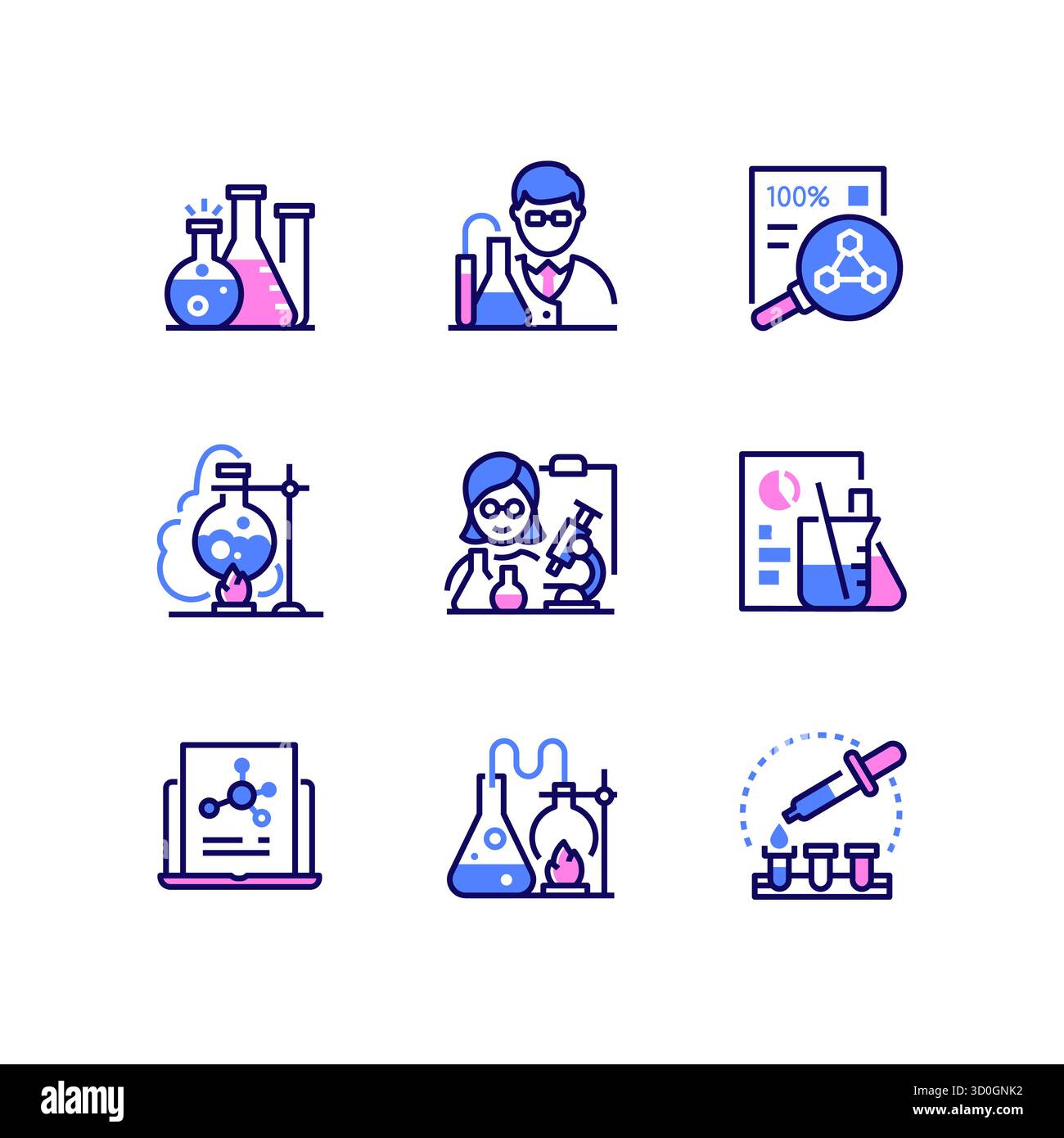 Chimie - jeu d'icônes de style de design de ligne moderne Illustration de Vecteur