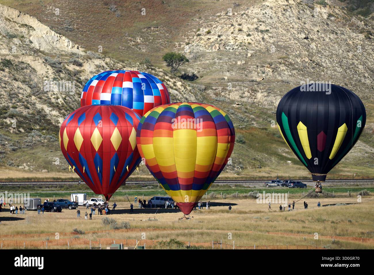 Quatre montgolfières colorées près de Medora Dakota du Nord Banque D'Images
