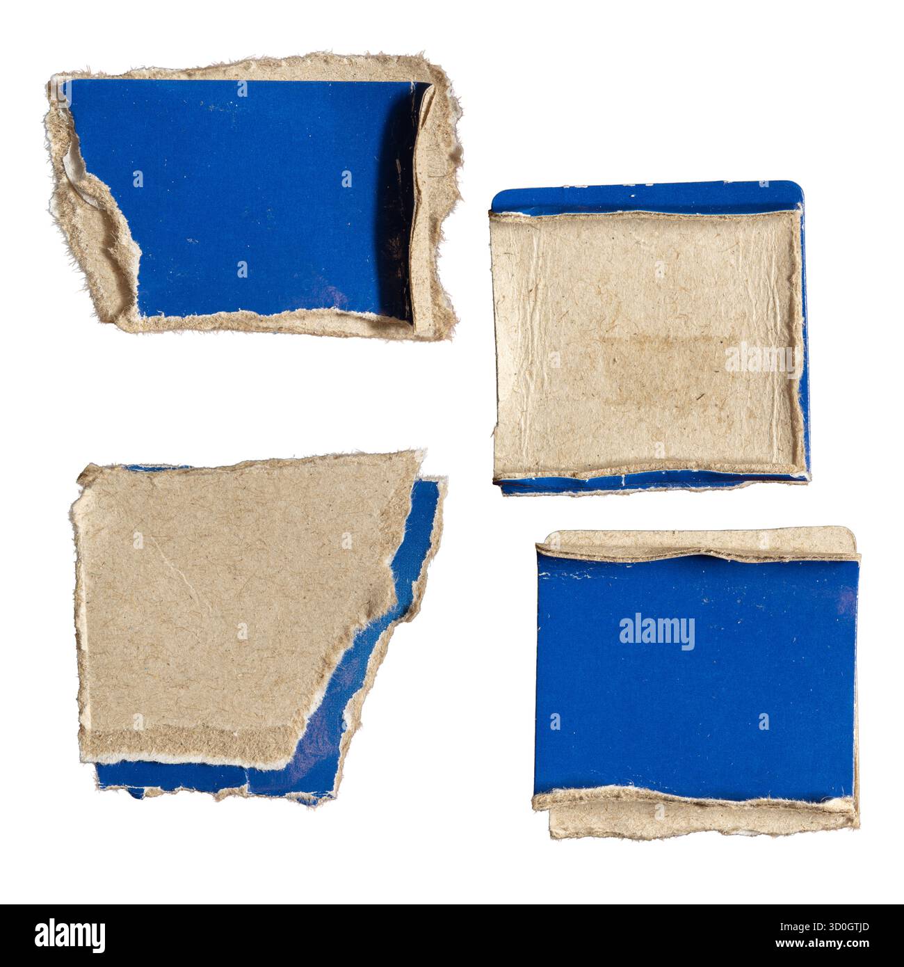 Art de collage à partir d'un emballage de papier bleu déchiré adapté pour une utilisation comme fond de zone de texte Banque D'Images