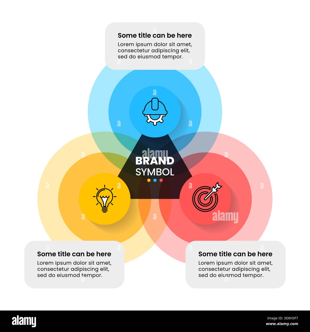 Modèle d'infographie avec icônes et 3 options ou étapes. Triangle. Peut être utilisé pour la mise en page de flux de travail, le diagramme, la bannière, la conception Web. Illustration vectorielle Illustration de Vecteur