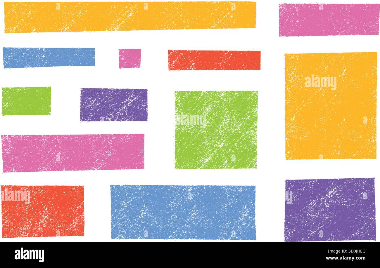 Formes colorées de boîte de cadre de crayon avec bordure de texte et texture de pinceau pour des conceptions créatives ou des projets d'enfants. Illustration de Vecteur