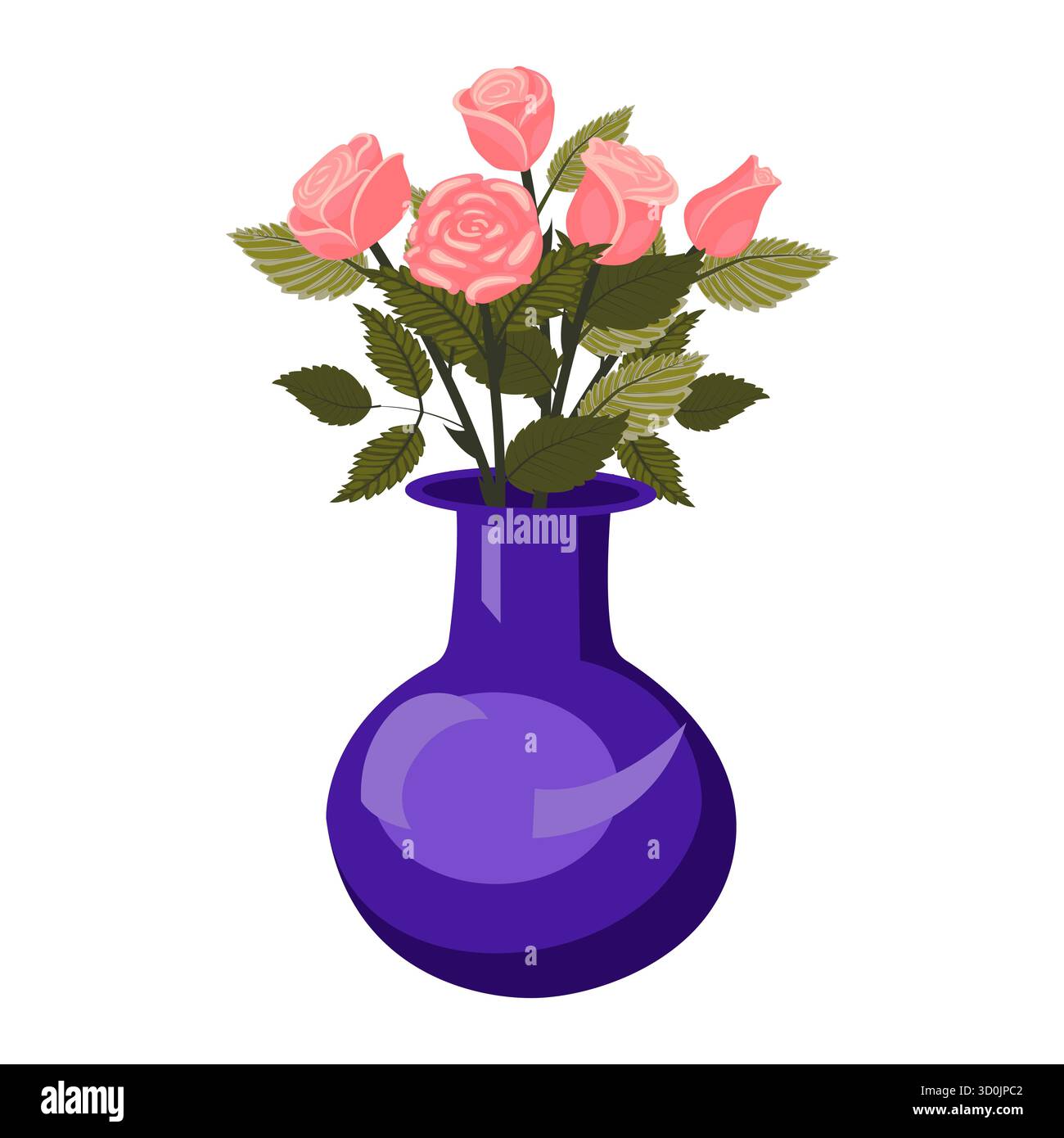 Un bouquet de roses rose clair dans un vase bleu. Un ensemble de quatre fleurs et un bourgeon. Illustration vectorielle sur un fond blanc. Illustration de Vecteur Un bouquet de roses rose clair dans un vase bleu. Un ensemble de quatre fleurs et un bourgeon. Illustration vectorielle sur un fond blanc. Illustration de Vecteur