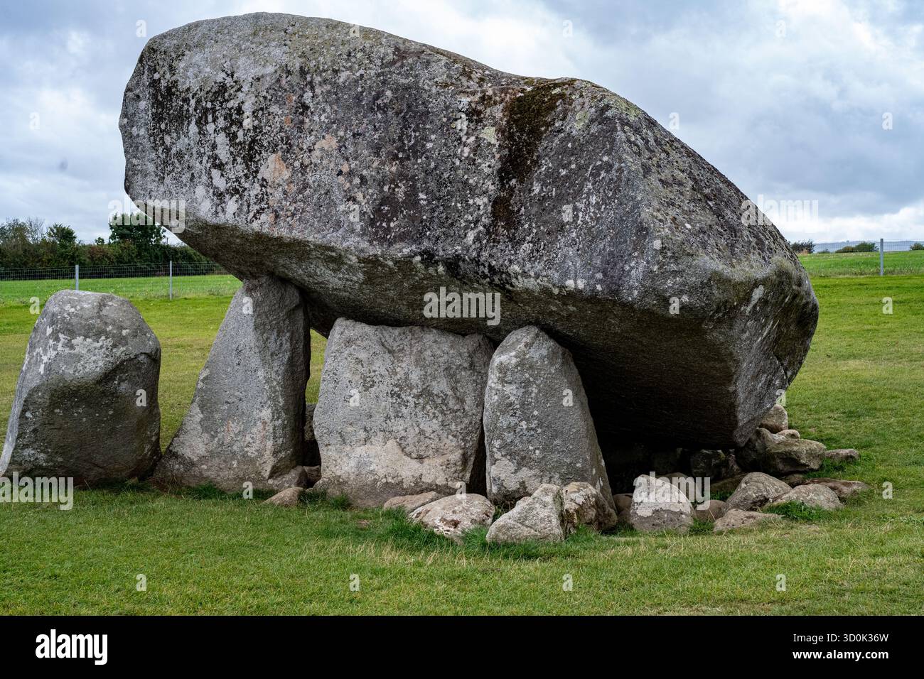 Le dolmen de Brownshill présente une pierre angulaire massive reposant sur des pierres de support verticales dans le comté de carlow, en irlande Banque D'Images
