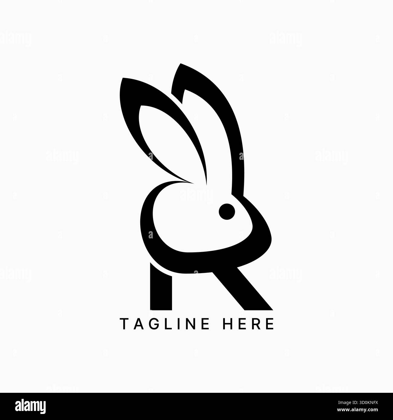 Lettre R police avec tête de lapin 2 longues oreilles lapin drôle animal mascotte animal dessin animé logo concept graphique créatif premium vecteur image stock top Illustration de Vecteur