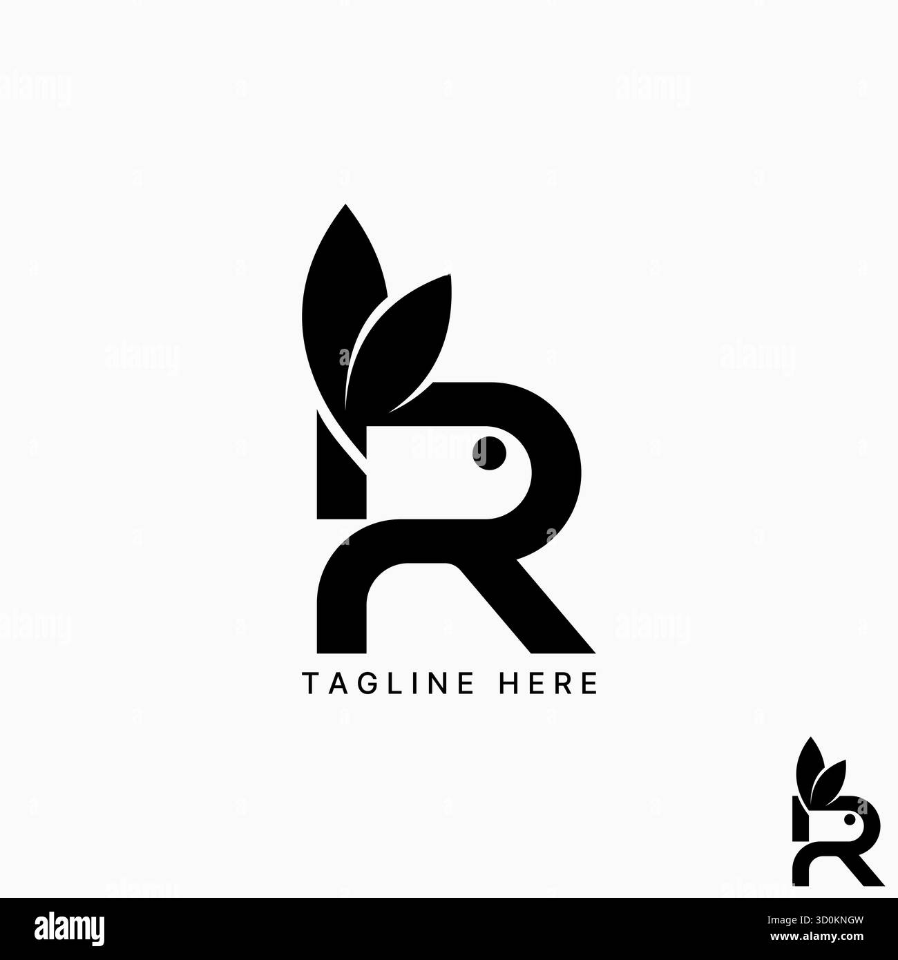 Conception de logo concept graphique créatif premium vecteur stock image top initiale R police avec tête de lapin avec 2 oreilles lapin drôle animal de bande dessinée animal de compagnie mascotte animal Illustration de Vecteur