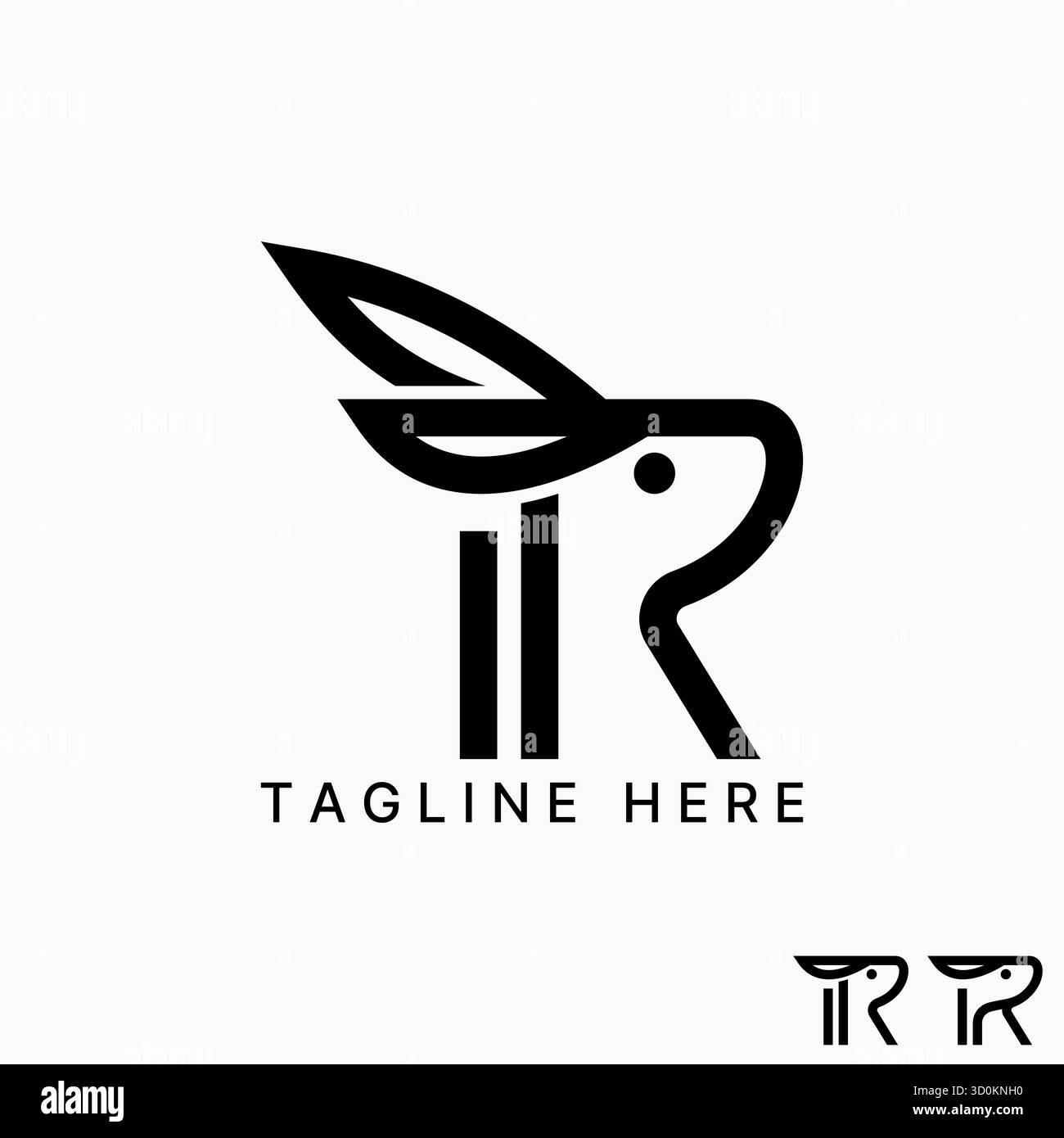 Lettre R ou IR police avec tête de lapin 2 oreilles lapin Funny Pet mascotte animal dessin animé logo concept graphique créatif premium image stock top Illustration de Vecteur