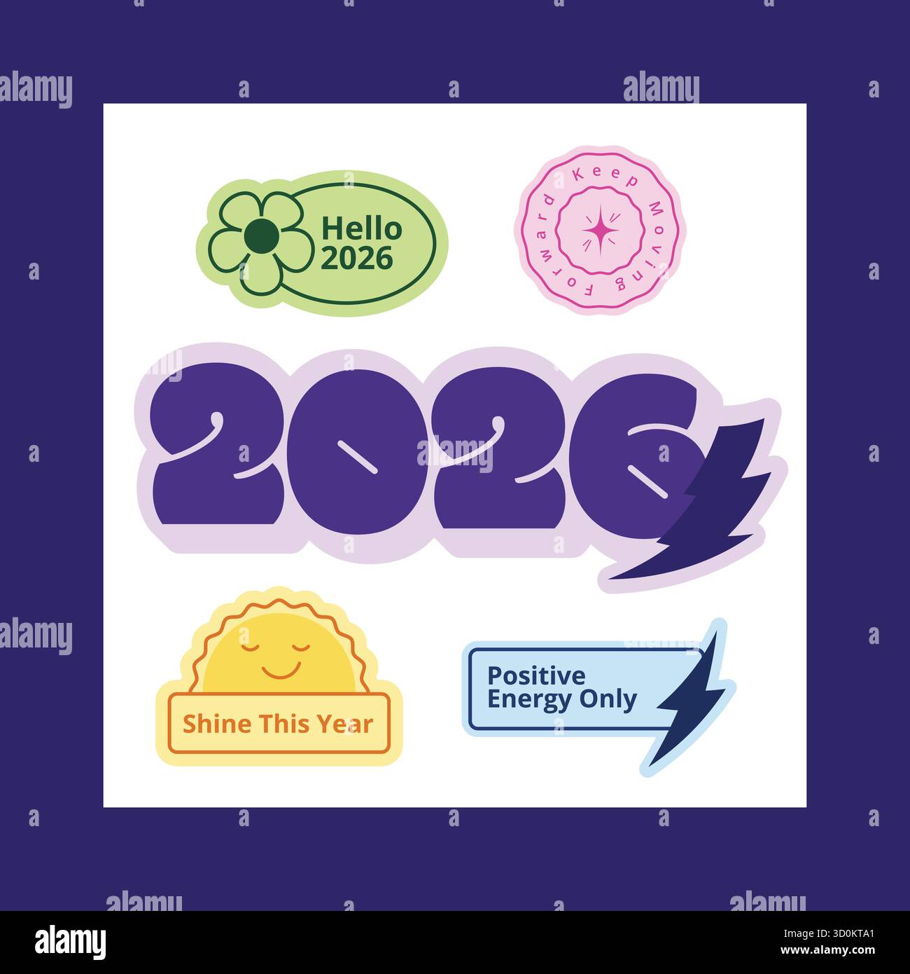 2026 autocollant de motivation dans un style moderne coloré avec citations positives et typographie pour les planificateurs, les revues et la décoration numérique Illustration de Vecteur