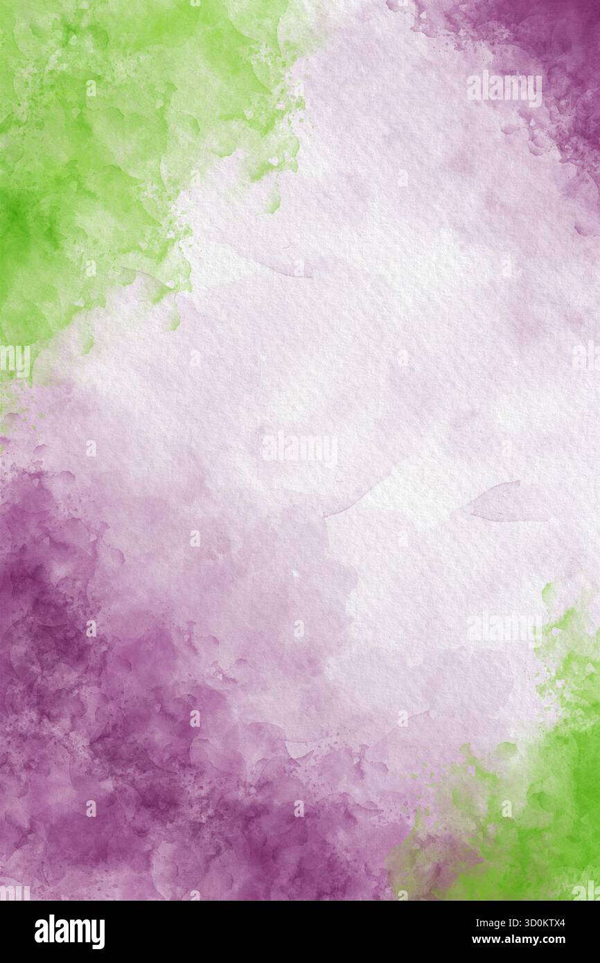 Violet pastel et vert clair texture de lavage d'aquarelle avec fond de peinture effet nuageux - illustration abstraite, parfait pour papier peint, Web Design Banque D'Images