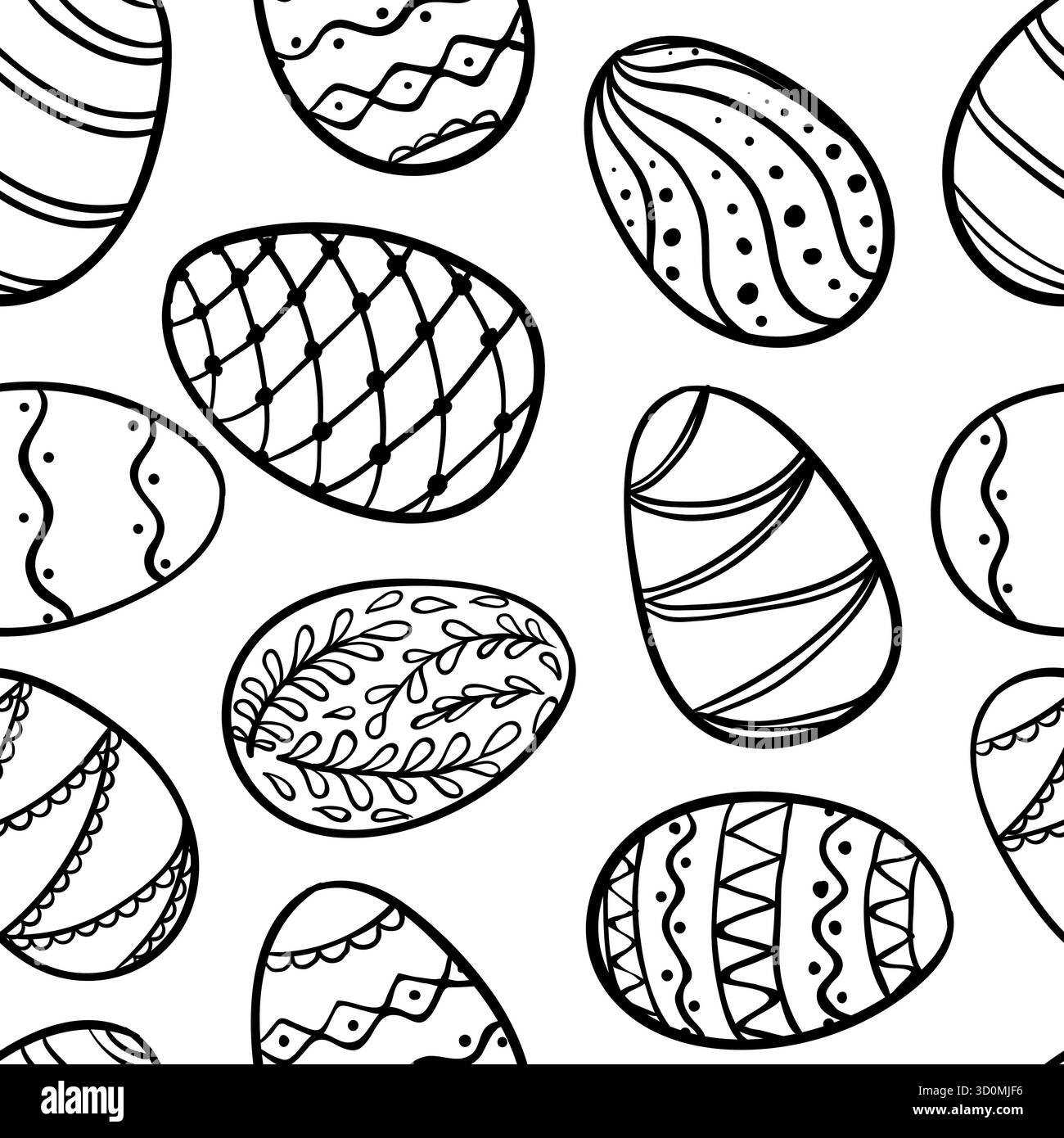 Beau modèle sans couture d'oeufs de pâques doodle esquisse isolée. Concevoir des cartes de vœux de fond et des invitations à la Pâques Illustration de Vecteur