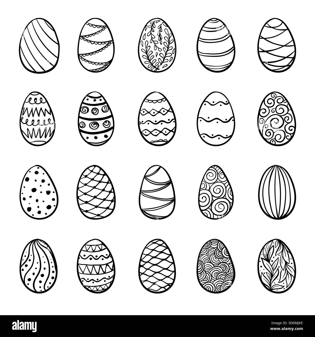 Bel ensemble d'œufs de pâques doodle. Esquisse isolée. Concevoir des cartes de vœux de fond et des invitations à la Pâques Illustration de Vecteur