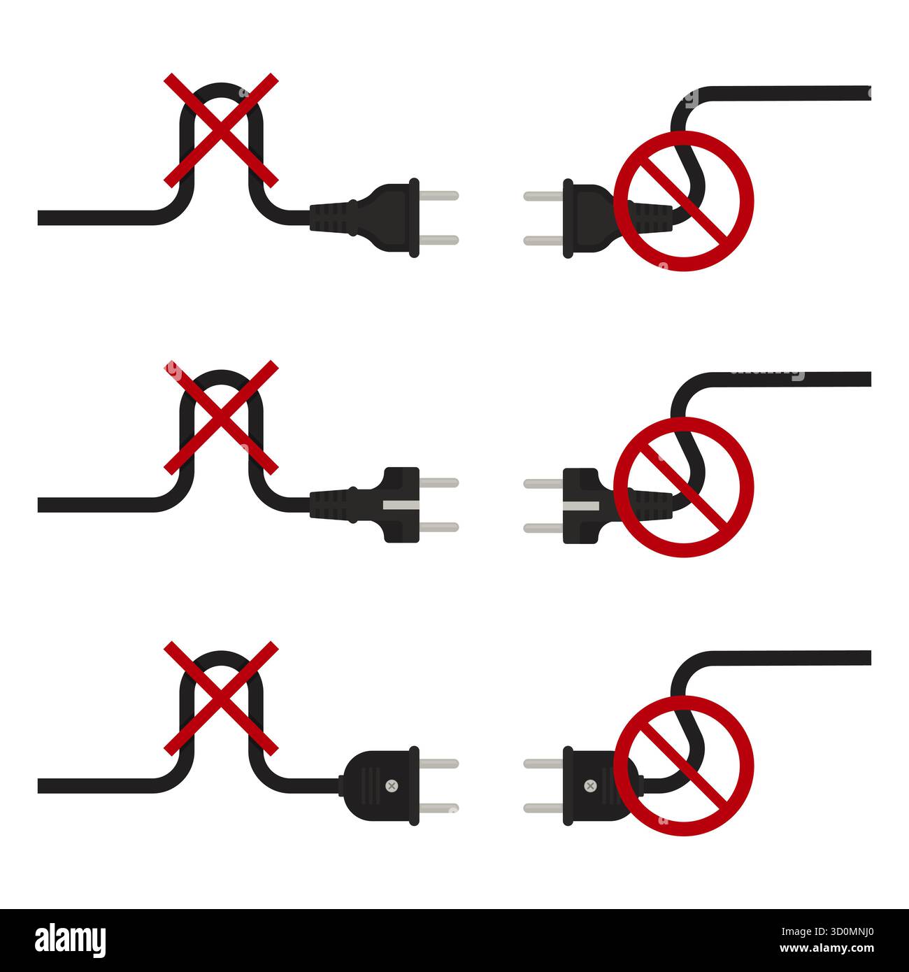 Ne pas plier le vecteur de cordon électrique isolé sur blanc Illustration de Vecteur