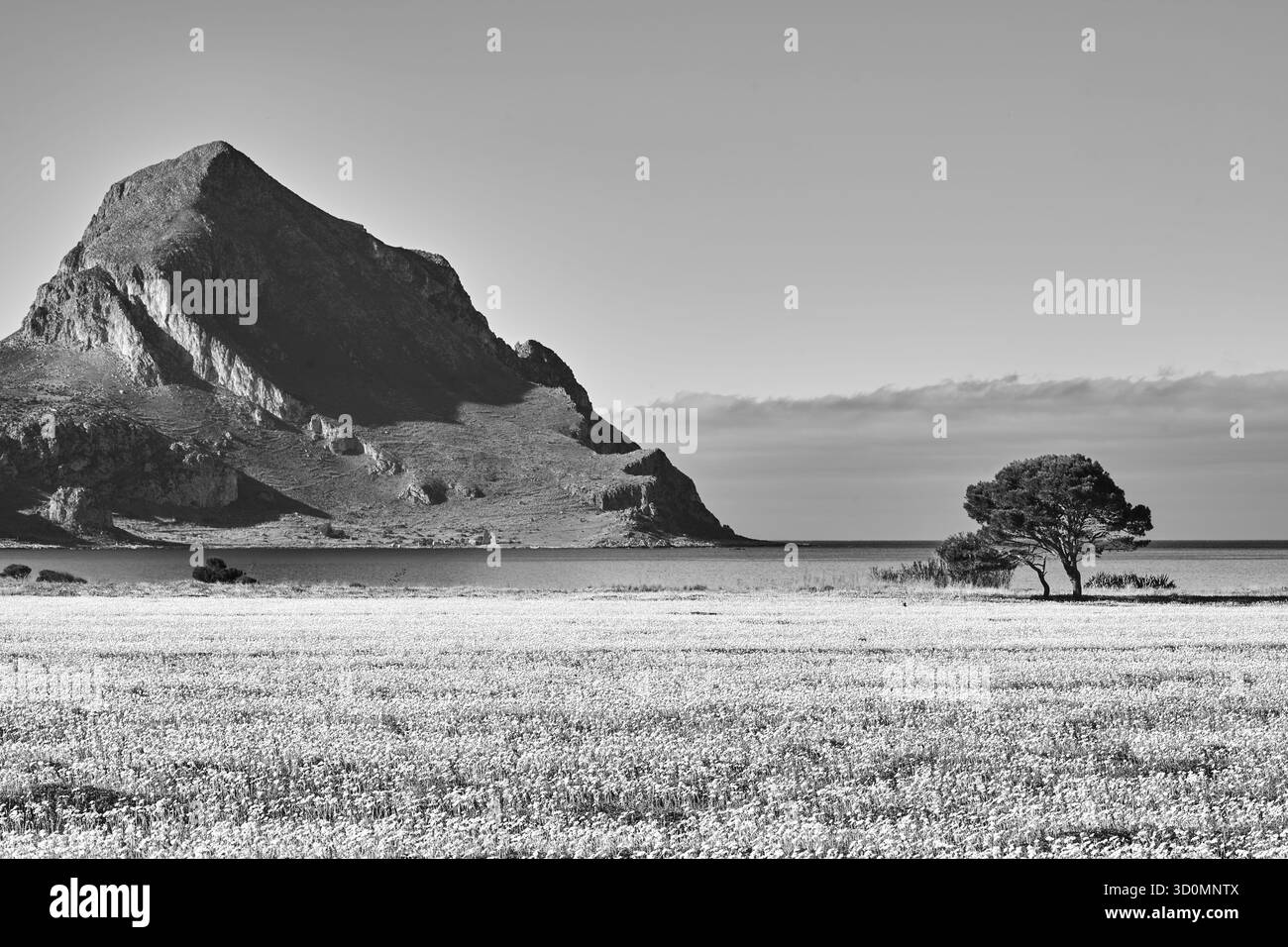 Panorama noir et blanc de San Vito Lo Capo , Sicile, Italie Banque D'Images