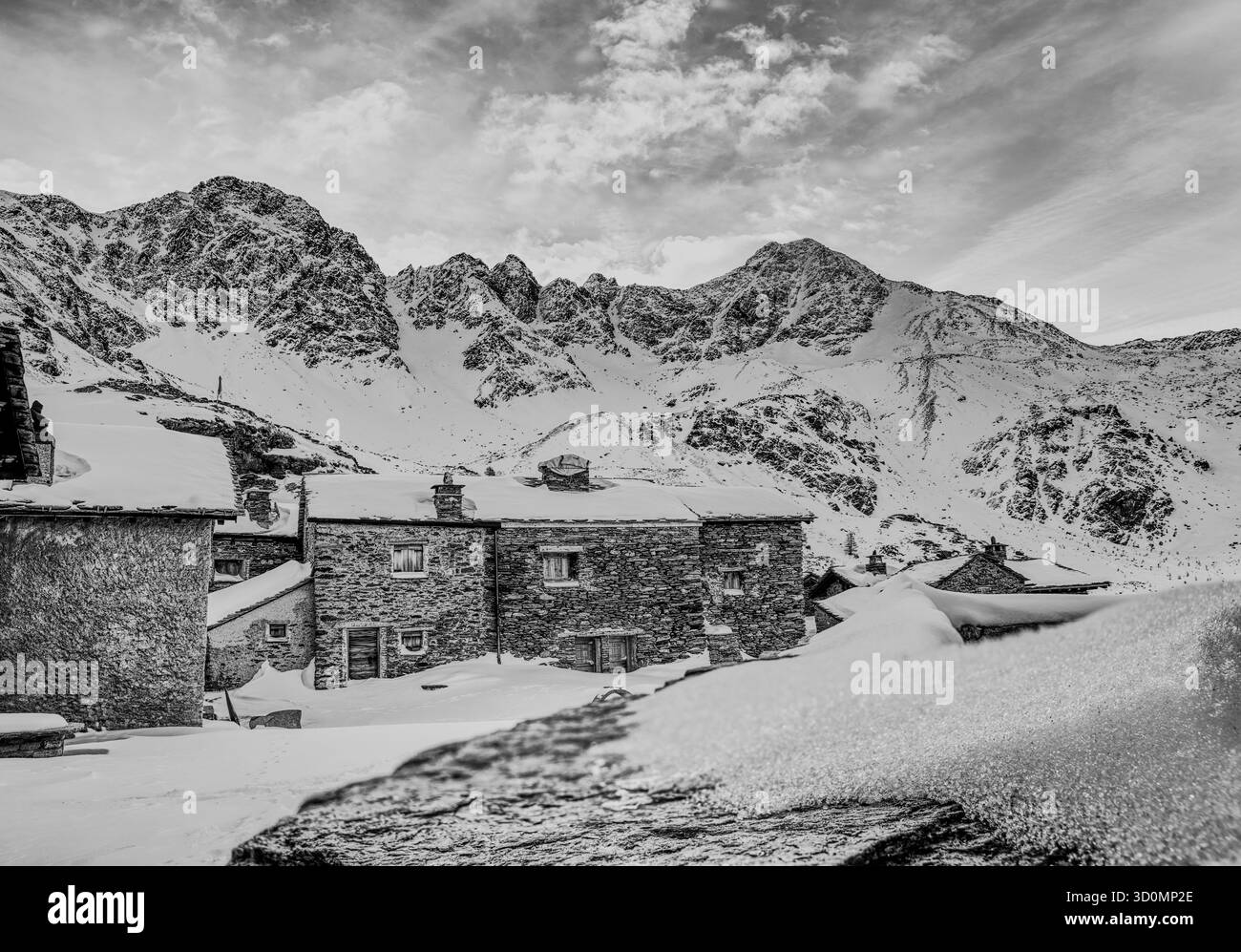 Alpe Angeloga en noir et blanc, Lombardie, Italie Banque D'Images