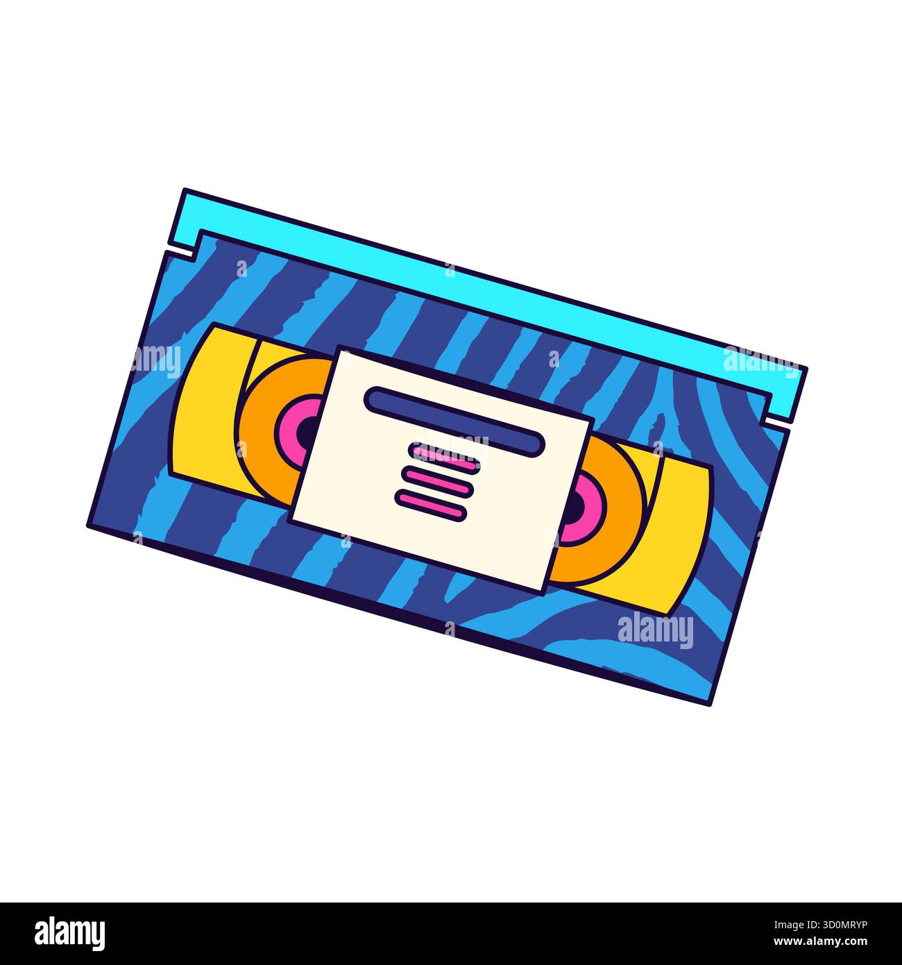 Icône de cassette vidéo des années 90 ou clipart VHS vectoriel. Symbole de bande rétro ou enseigne de bande vidéo. Emblème Home Entertainment et enregistrement vidéo analogique. Stockage de films nostalgiques ou classiques. Location de superproductions. Illustration de Vecteur