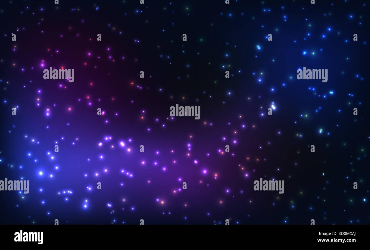 Fond de ciel d'hiver marine avec des étoiles brillantes et une lueur de nébuleuse. Galaxie spatiale cosmique avec des lumières scintillantes rose bleu violet et de la poussière d'étoile Illustration de Vecteur