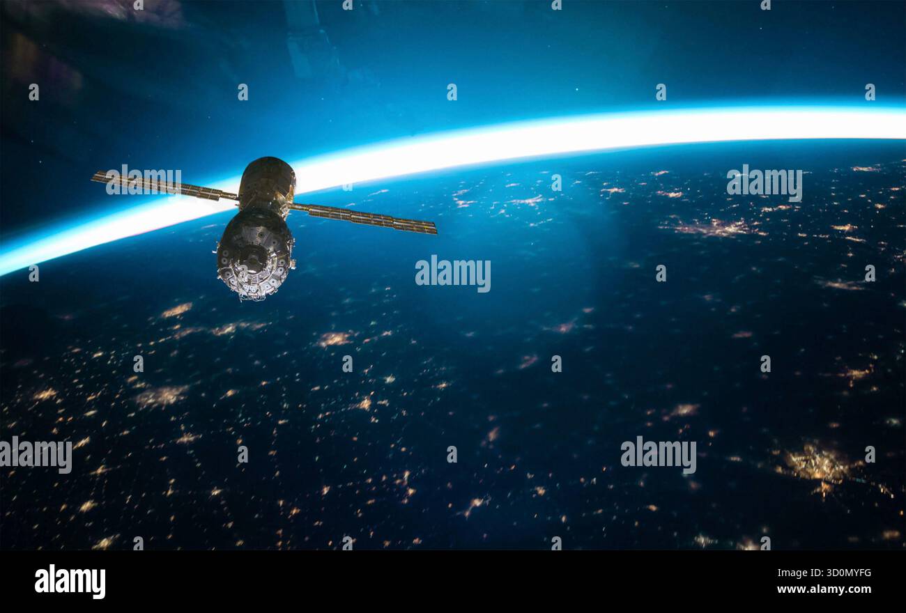 Satellite d'observation de la Terre. Impression d'artiste d'un satellite qui sera développé pour l'Ukraine par une société tchèque. Comme annoncé en octobre 2025.photo : Ministère des Transports de la République tchèque Banque D'Images