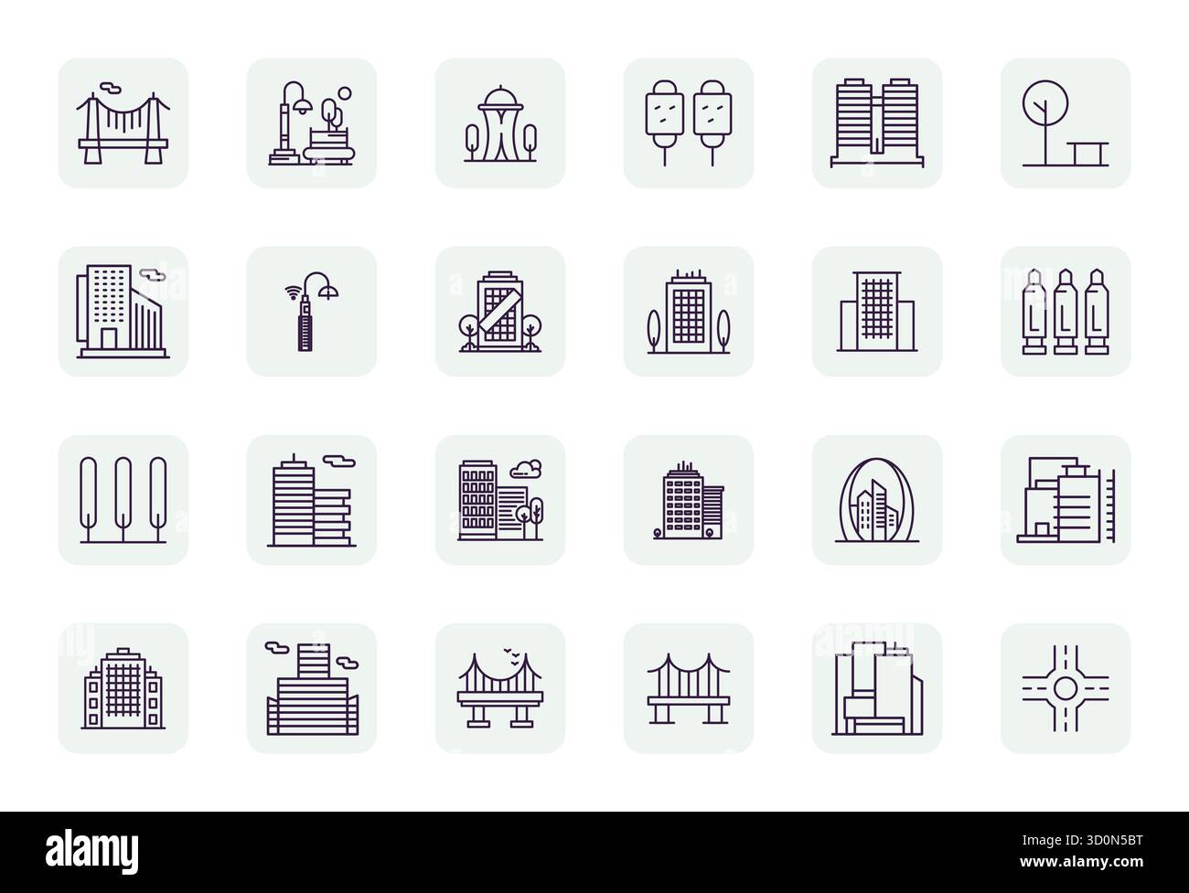 Collection haute performance de 24 icônes vectorielles Bold Outline régulières pour la planification urbaine, conçue avec une résolution modifiable 256x256 pour un utilisateur optimal i Illustration de Vecteur