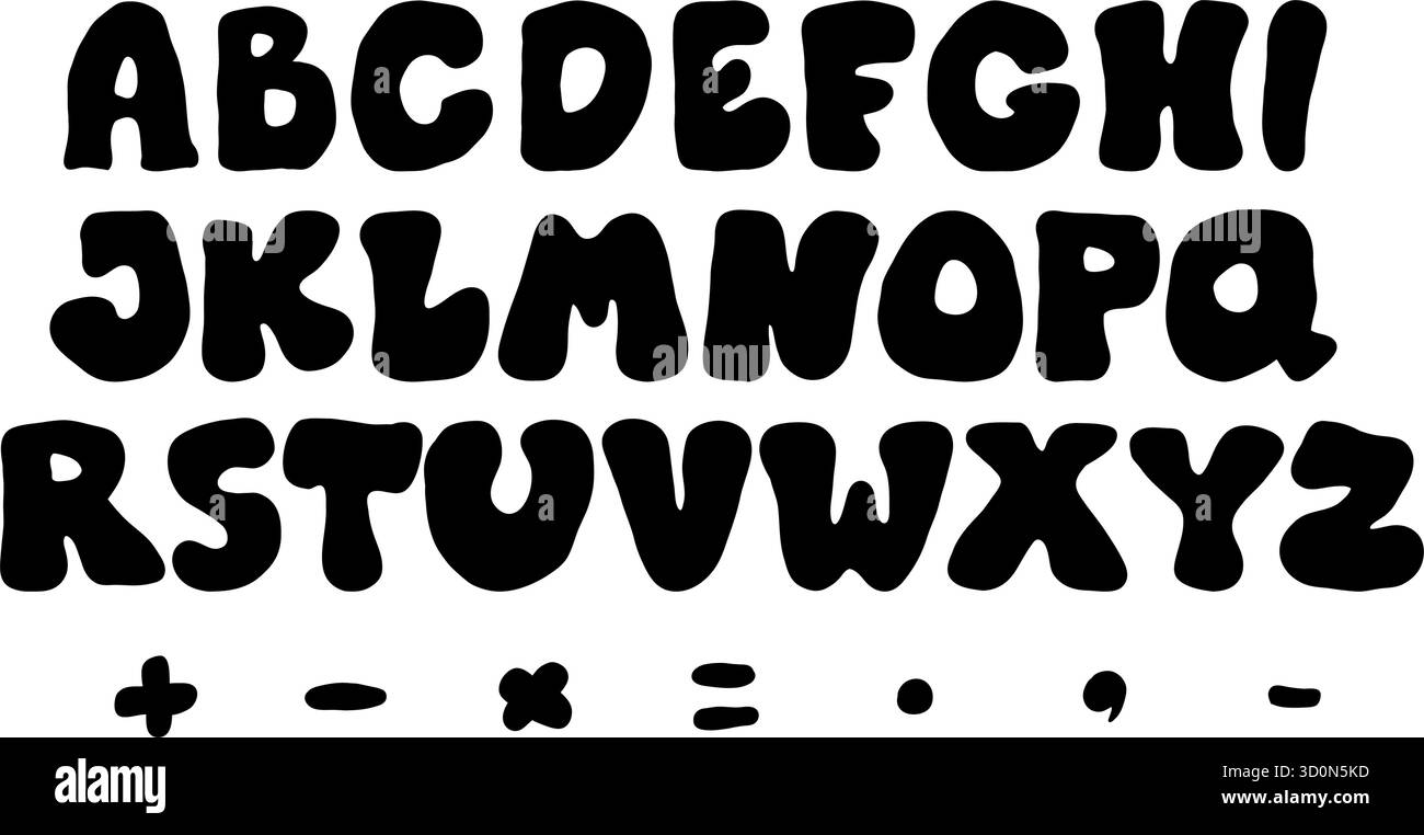 Ensemble d'alphabet noir Silhouette. Lettres texturées, signes de ponctuation et symboles. Griffonnages isolés dessinés à la main au crayon pour la rentrée des classes. Illustration de Vecteur