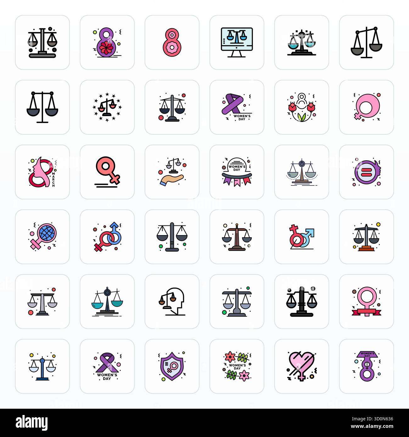 Pack leader du secteur de 36 icônes vectorielles alignées de pixels de ligne remplis pour l'égalité, dimensionnées à haute résolution pour un rendu optimal et une interface utilisateur exc Illustration de Vecteur