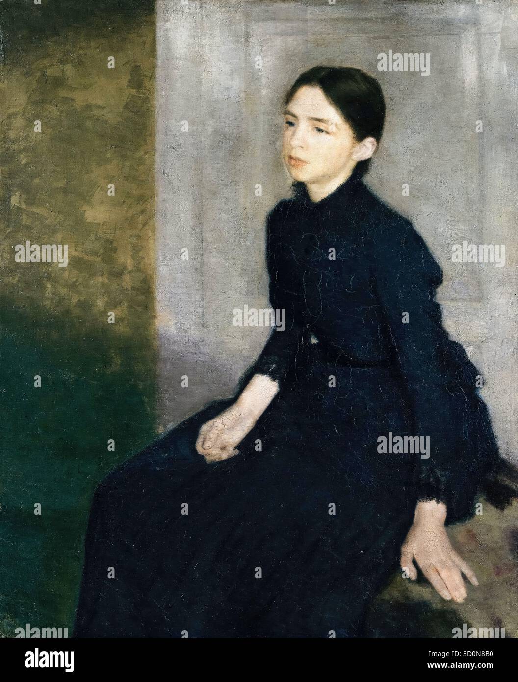 Vilhelm Hammershoi, Portrait d'une jeune femme, la sœur de l'artiste Anna Hammershøi (1866-1955), peinture à l'huile sur toile, 1885 Banque D'Images