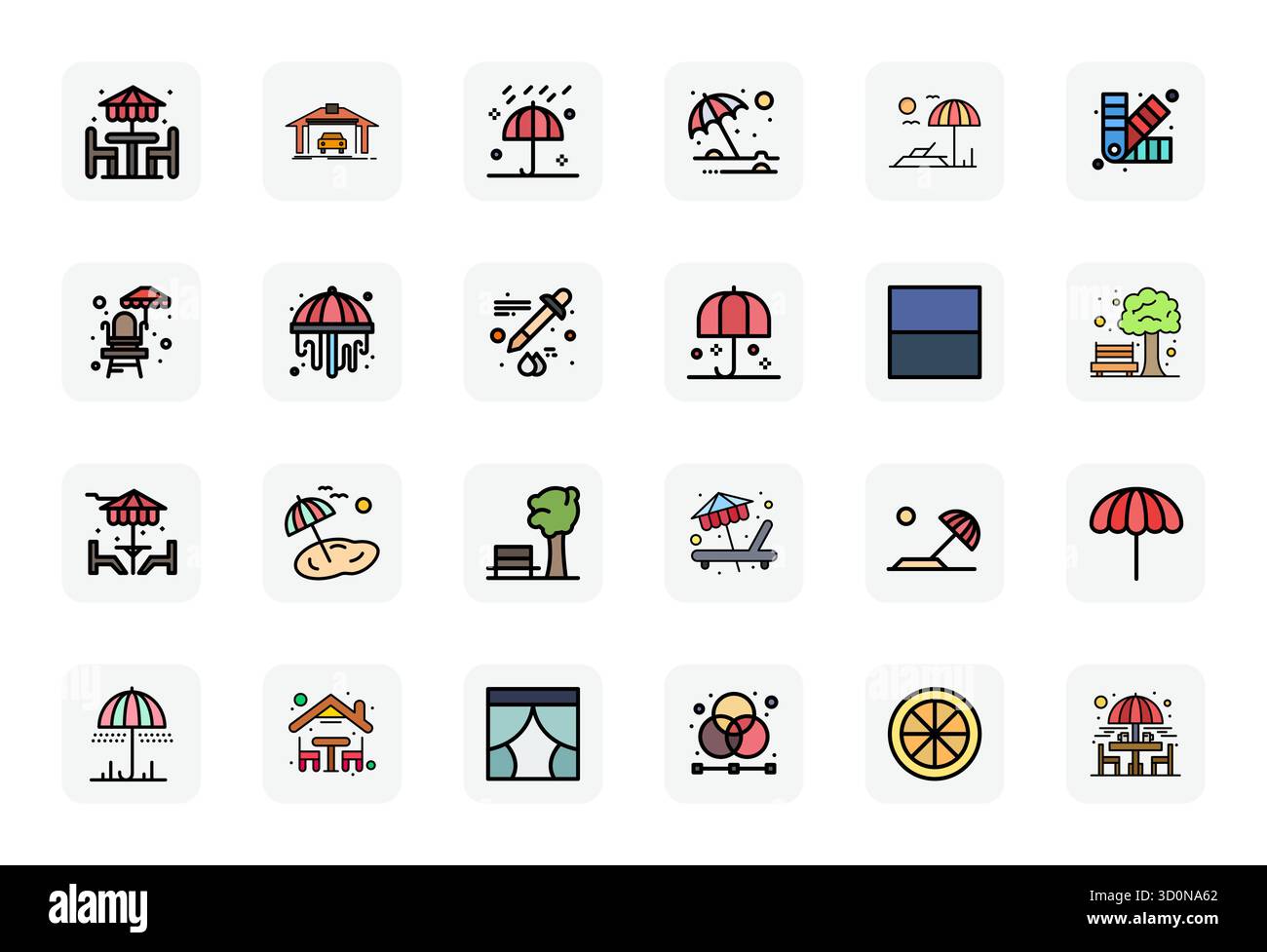 Ensemble complet avec 24 icônes vectorielles dans la conception LineFilled pour Shade, livré en 128x128 nettes détail qualité améliorée. Illustration de Vecteur