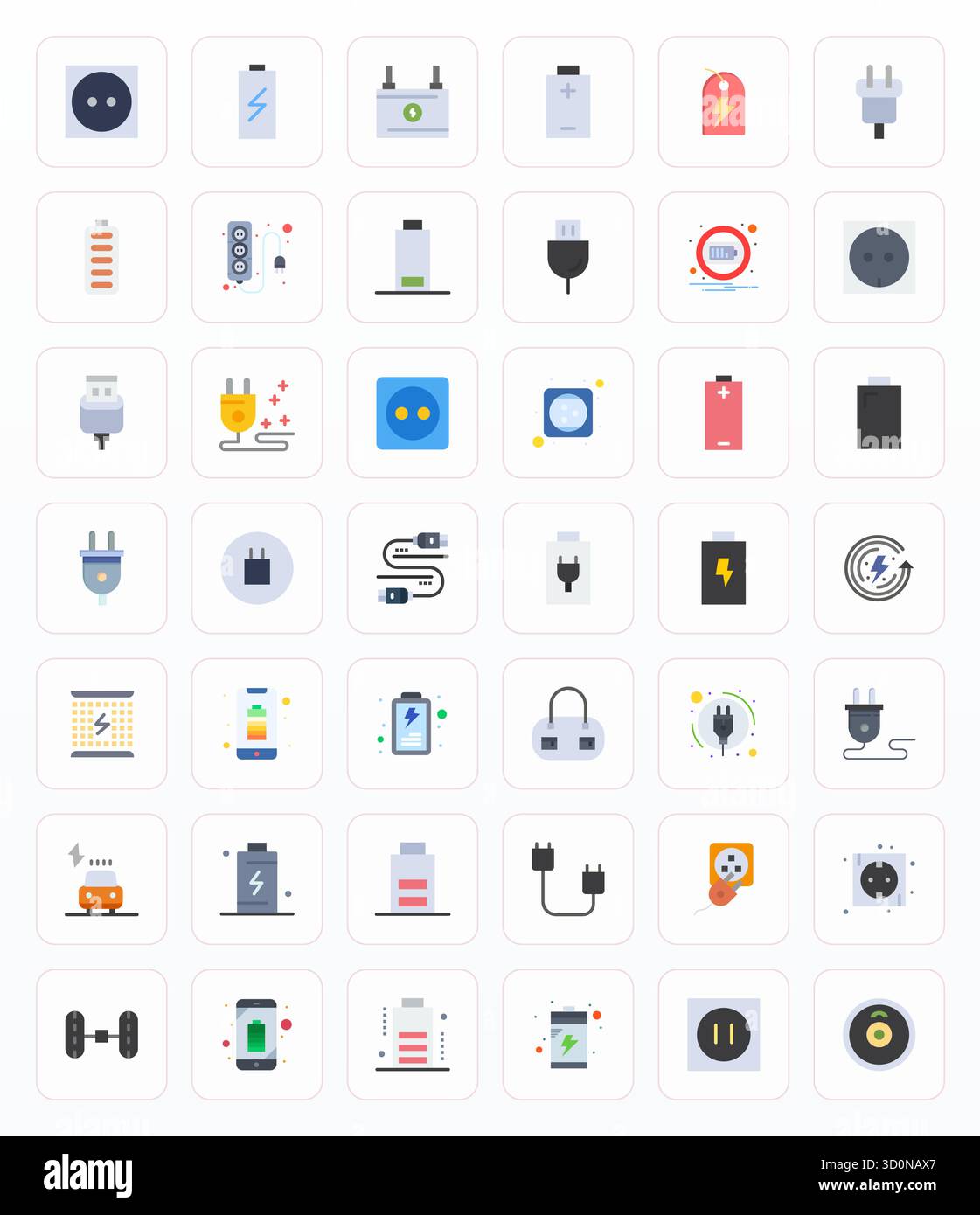 Ensemble complet avec 42 icônes vectorielles dans un design plat pour la charge, livré en qualité optimisée 256x256 pixels. Illustration de Vecteur